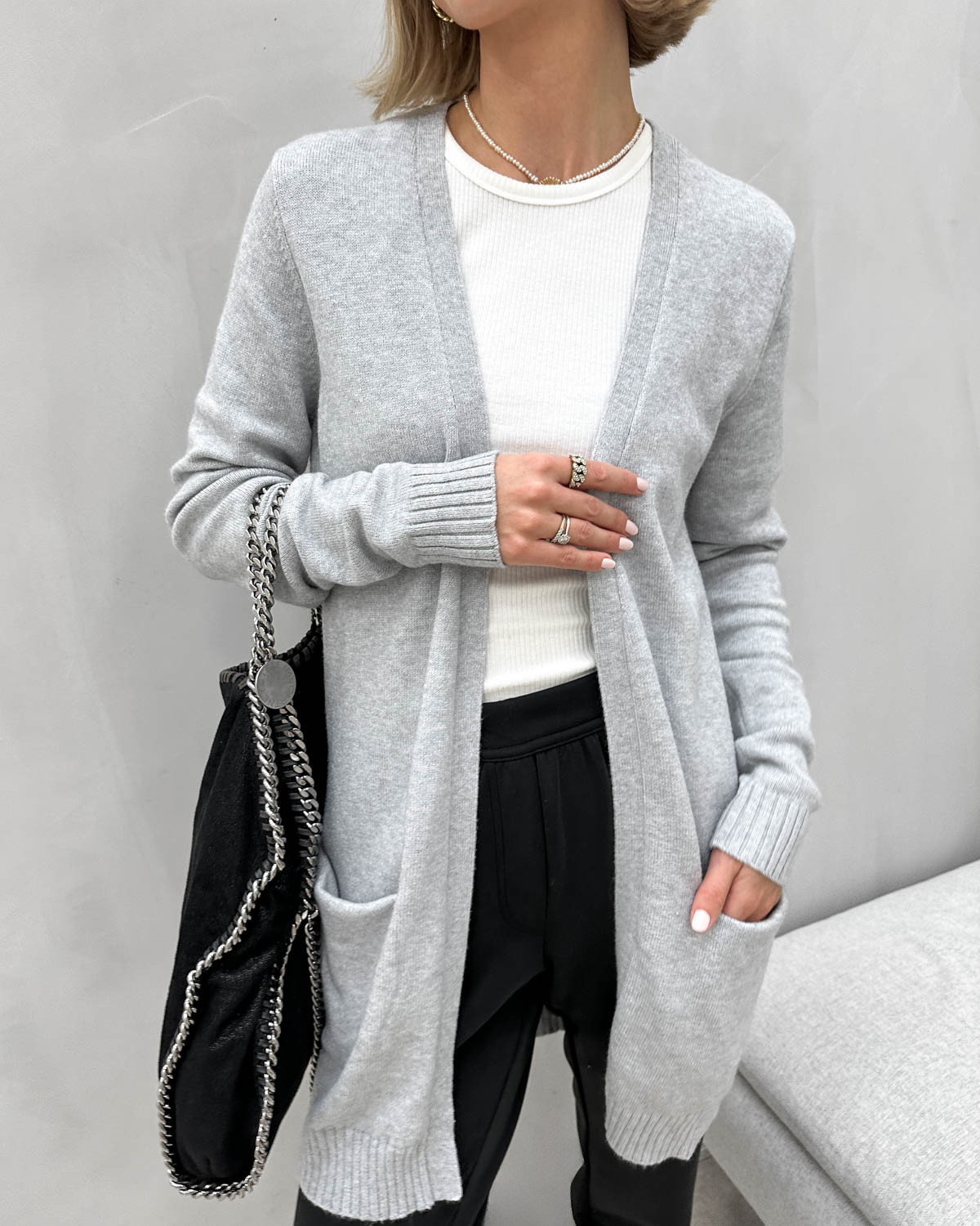 VILA Viril Open Light Grey Melange Knit Cardigan - XXL - Grå
