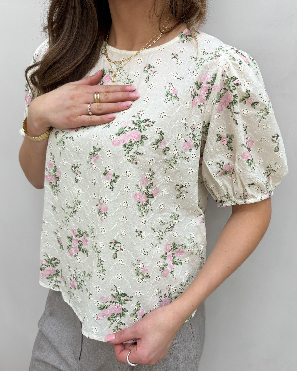 VILA Vimiada Snow White Flower O-Neck 2/4 Top - 40 - Hvid