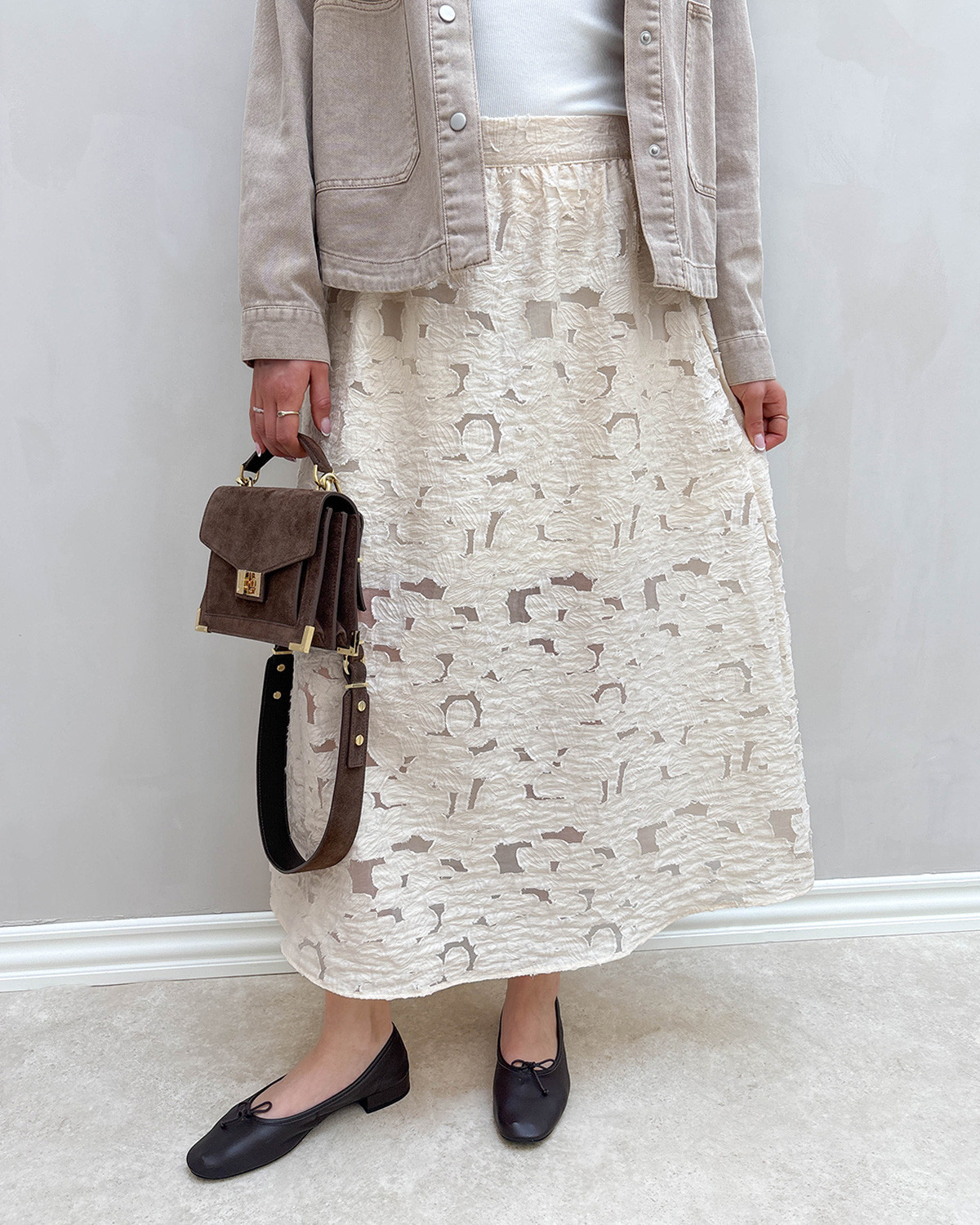JDY Jdygemma Whitecap Gray Life Hw Midi Skirt - XXL - Hvid