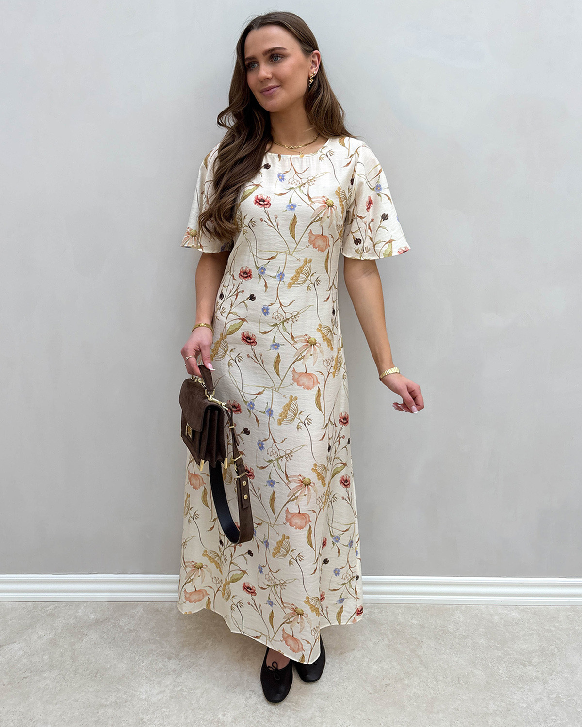 JDY Jdyace Pristine 320226 Meadow Flowers Life S/S Long Dress - M - Hvid