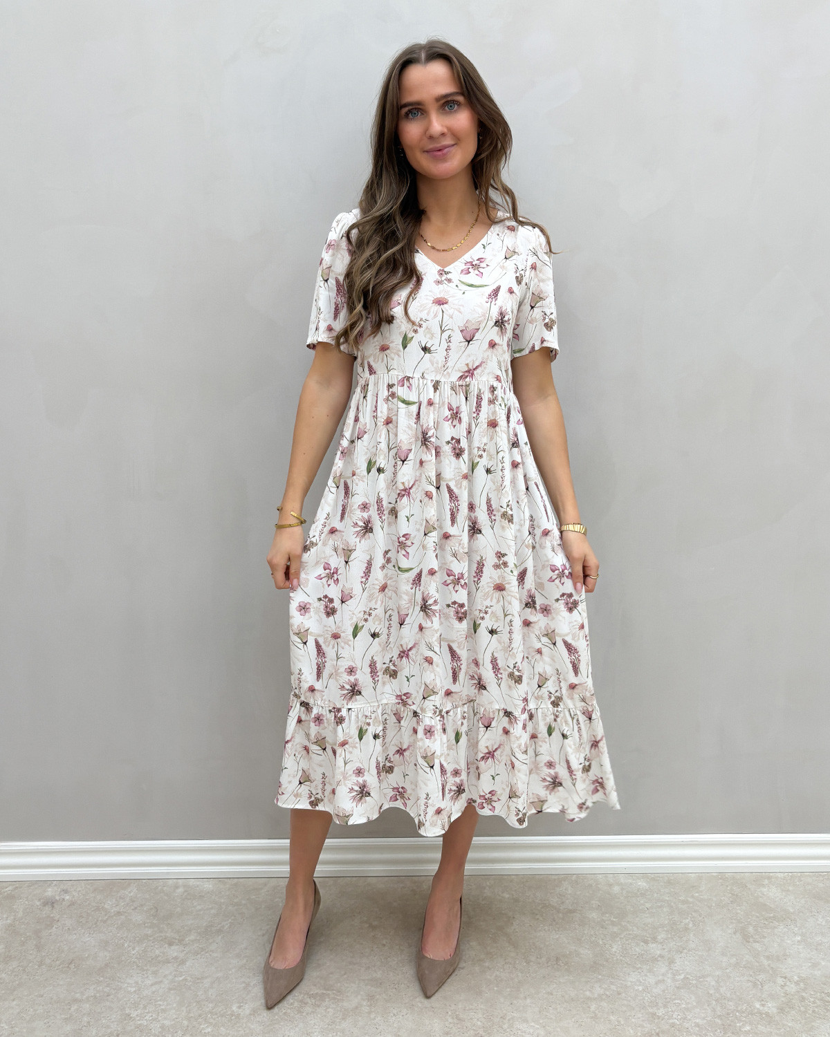 JDY Jdyaia Cloud Dancer Purple Summer S/S V-Neck Dress - XL - Hvid