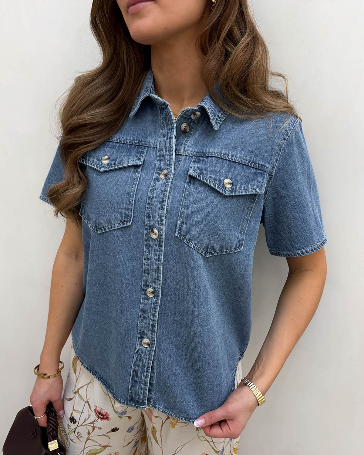 Vero Moda Vmsigga Light Blue Denim Ss Clr Denim Shirt - XS - Blå