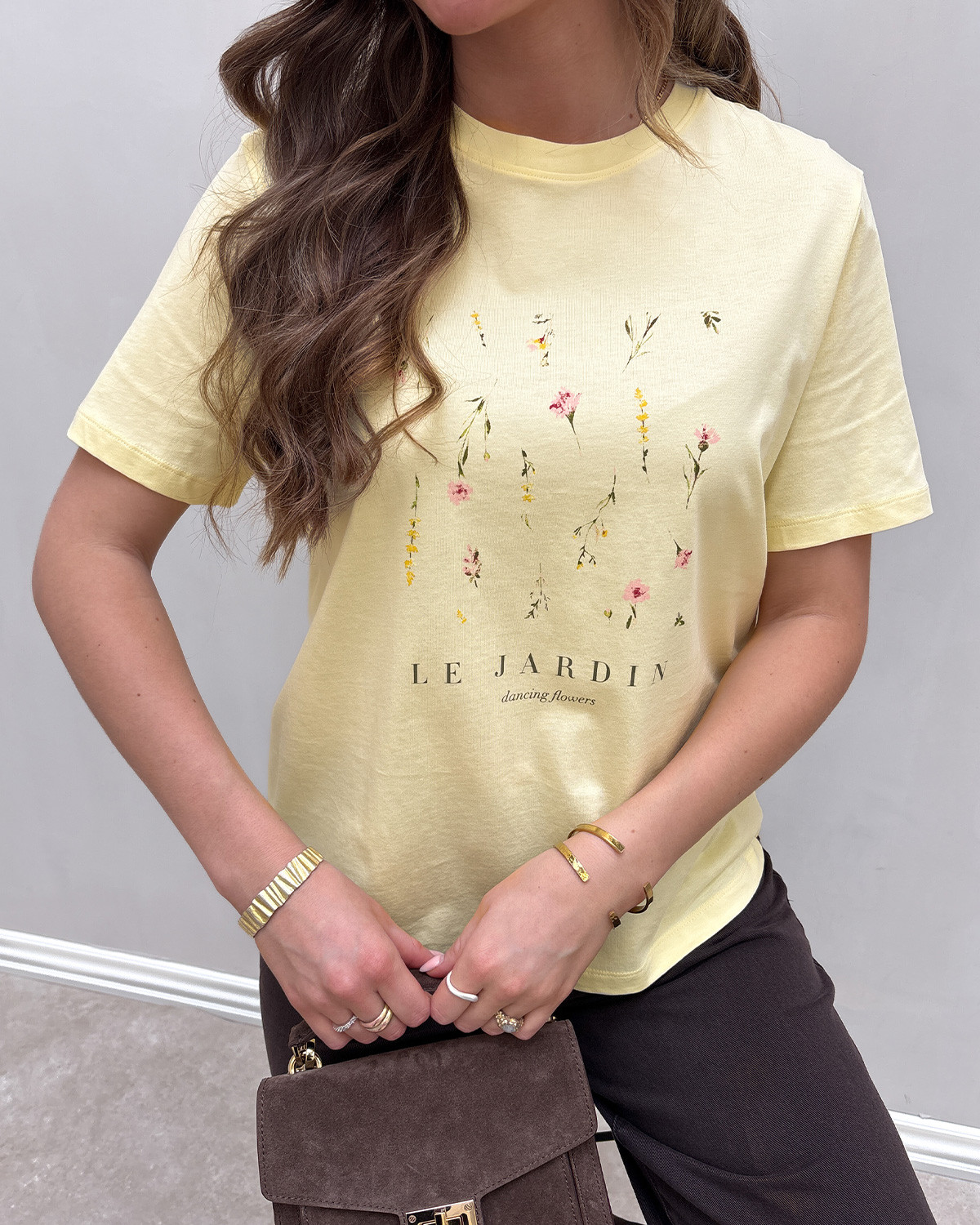 VILA Visybil Pastel Yellow Flower Garden O-Neck S/S Top - XL - Gul