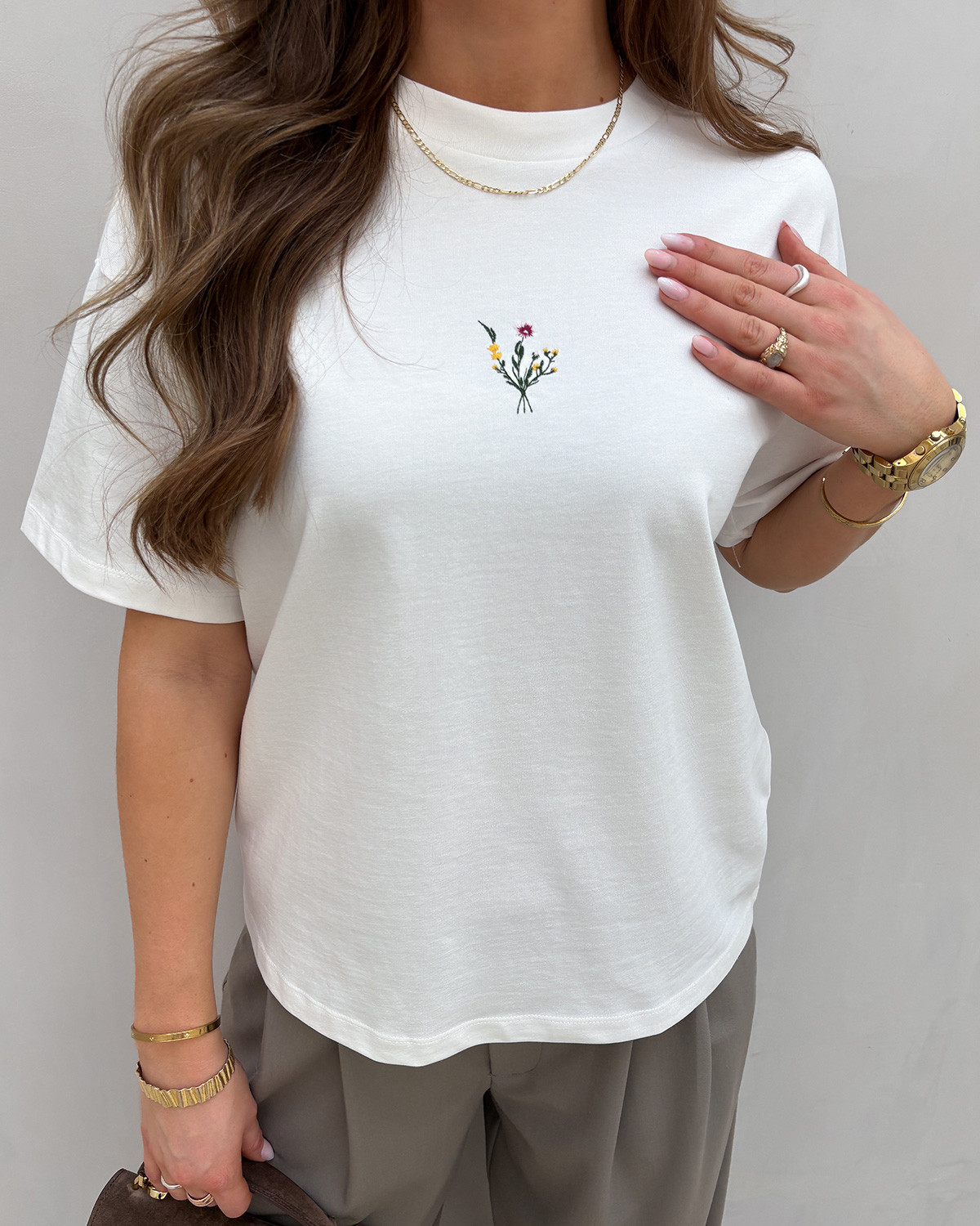 VILA Vimonie Snow White Center Flower Floral Emb S/S O-Neck - M - Hvid