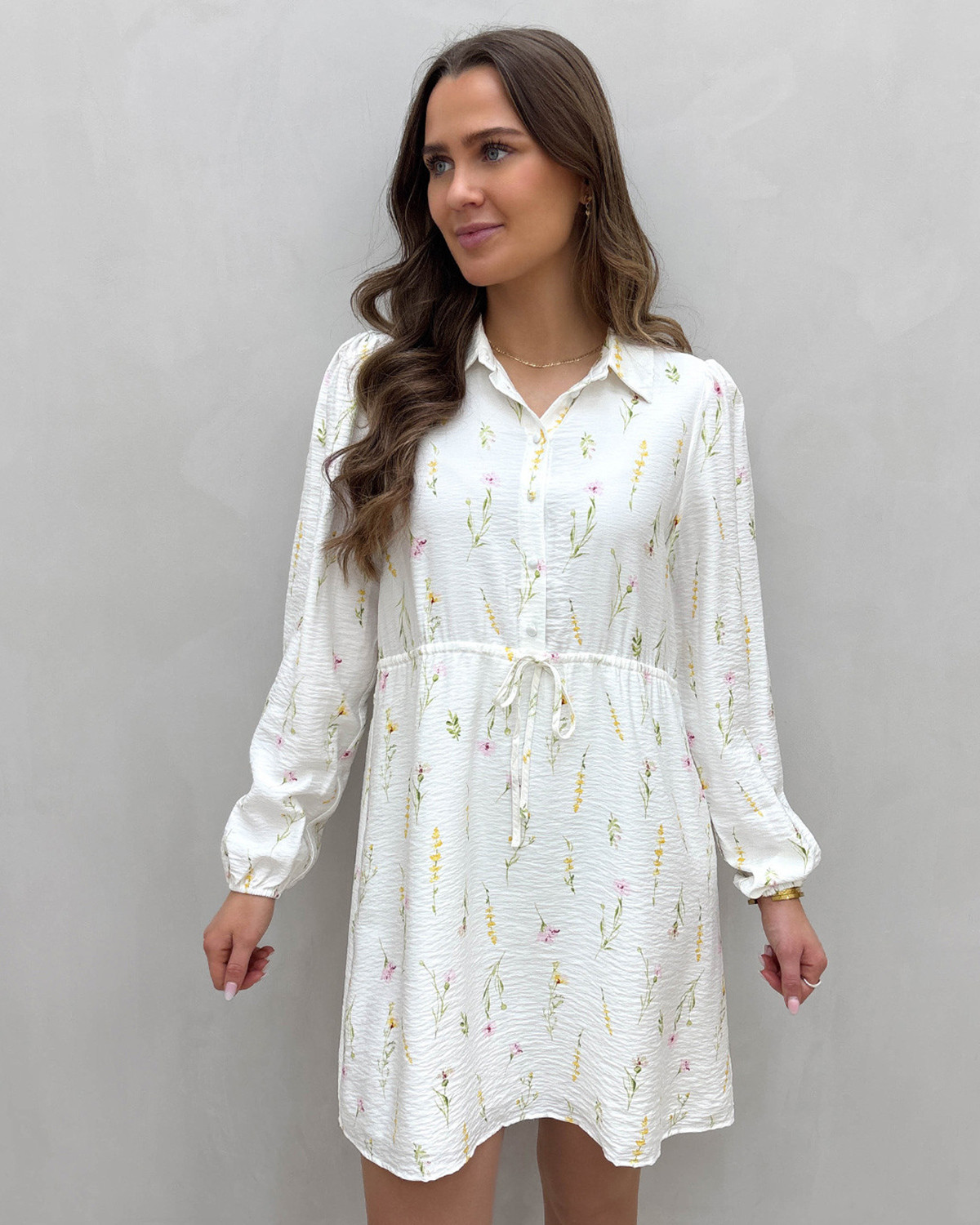 VILA Vigiti Snow White Lore Lore O-Neck L/S Short Dress - 42 - Hvid