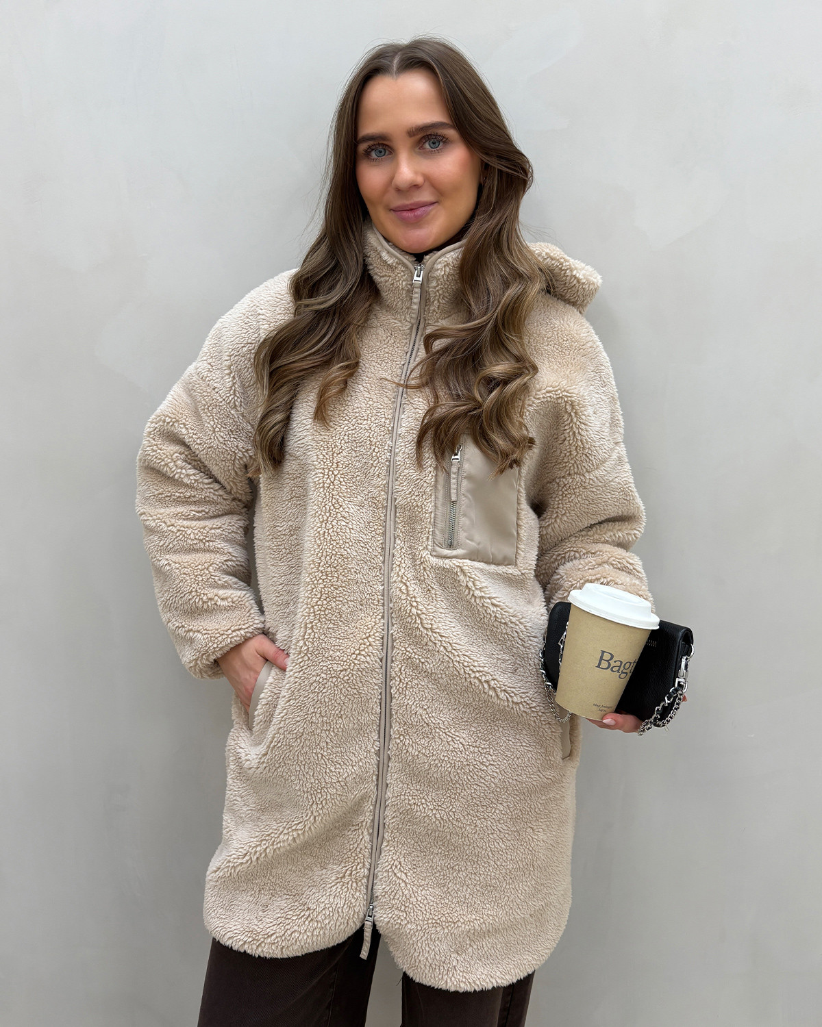 ONLY Onlsascha Sherpa Cuban Sand Jacket Life Otw - L/XL - Beige