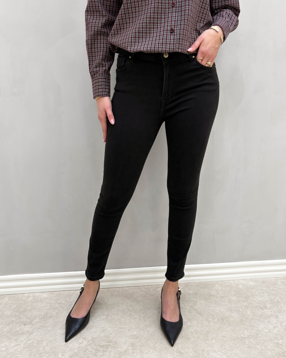 ONLY Onlpower Black Mid Pushup Denim - L - Sort