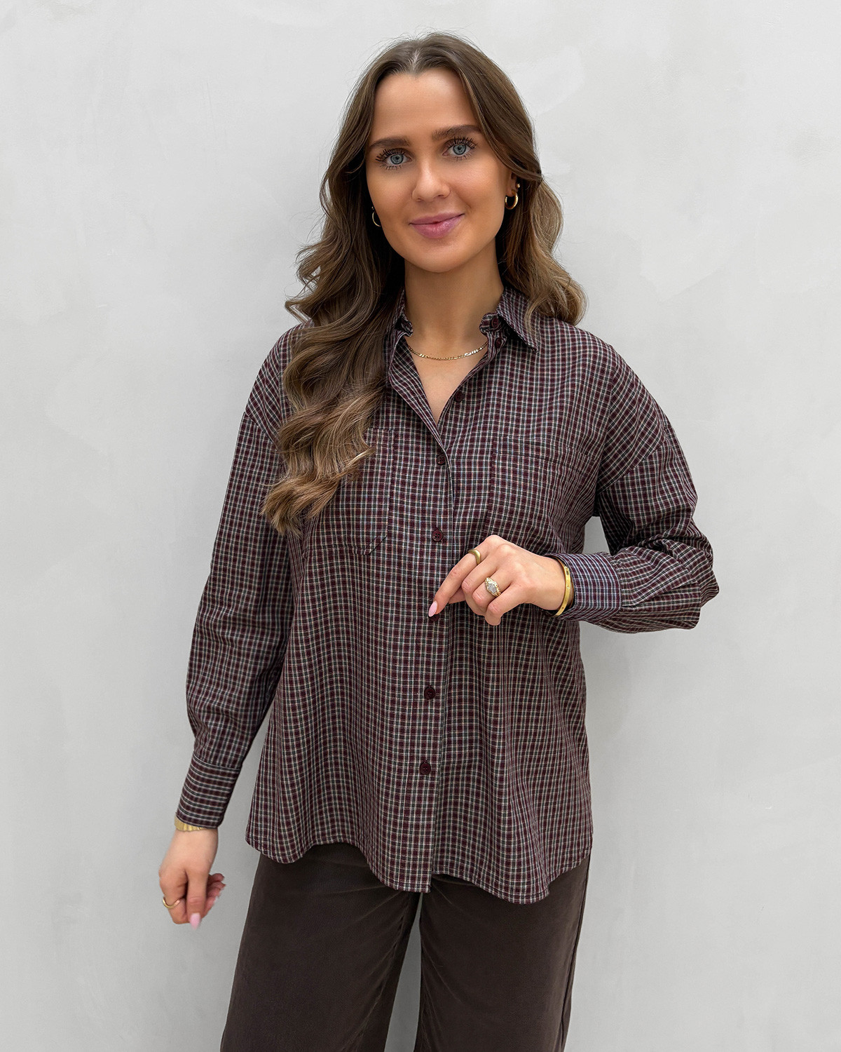 ONLY Onlfenna Winetasting/Grey/White Oversize Check Shirt - XL - Lilla