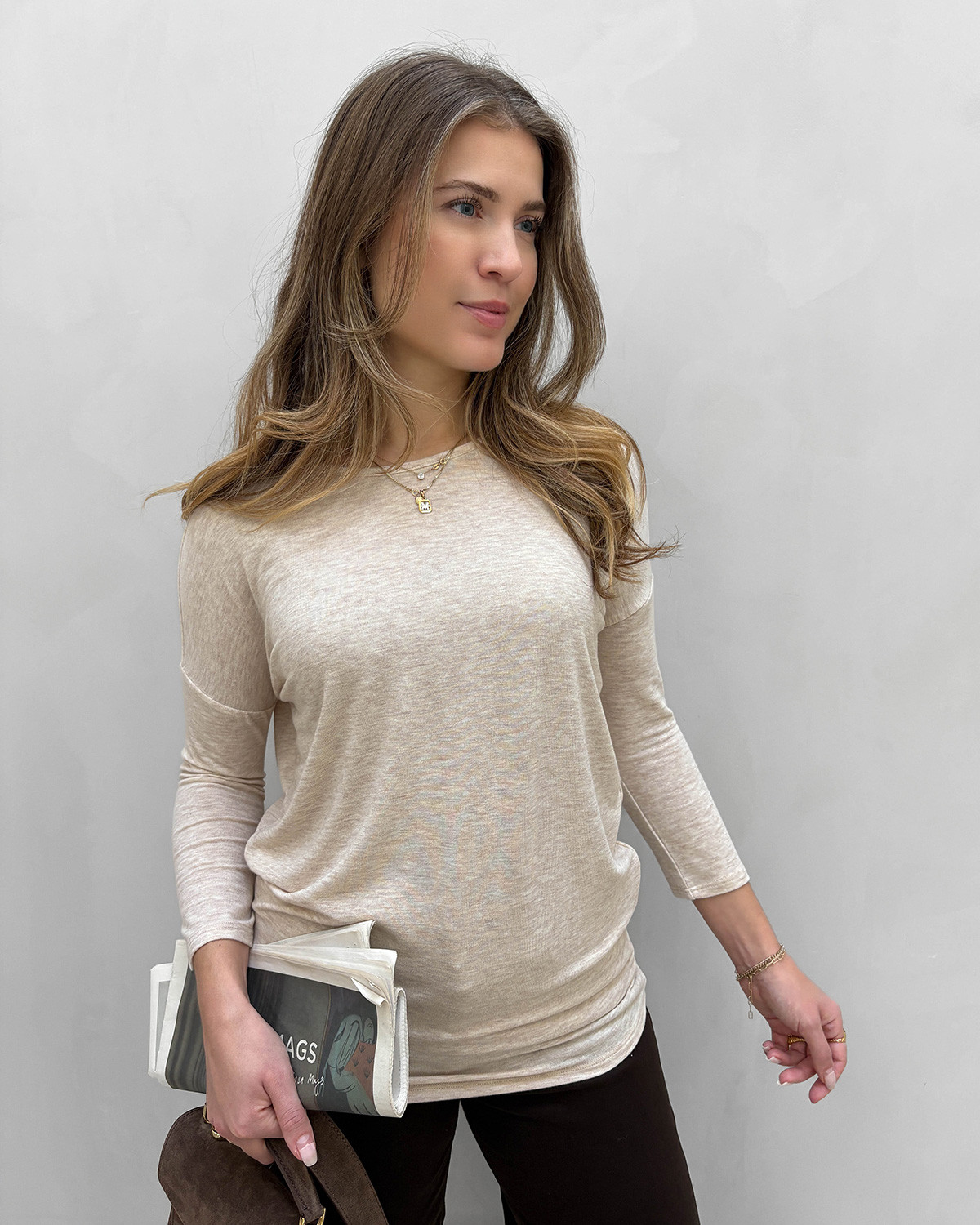 ONLY Onlglamour Pumice Stone/Melange 3/4 Top - M - Beige
