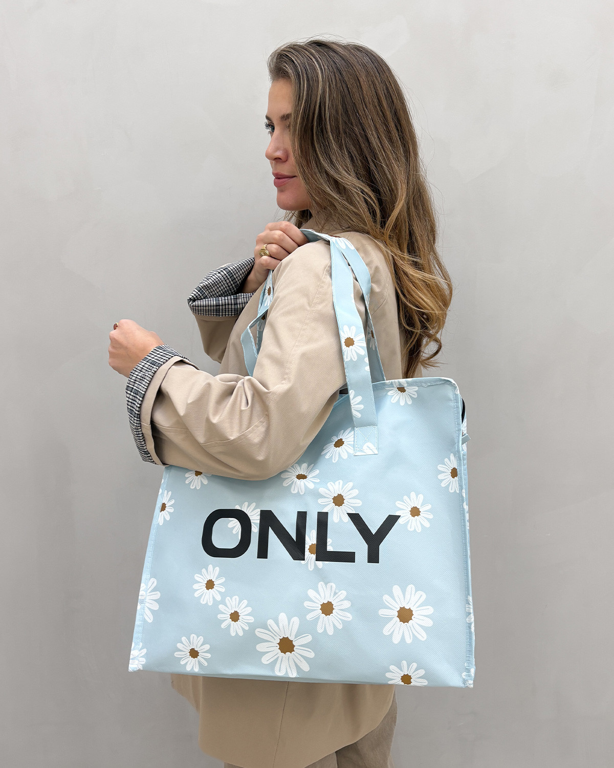 ONLY Pgshopping Bag Ice Melt/Daisy Flow AOP - One Size - Blå