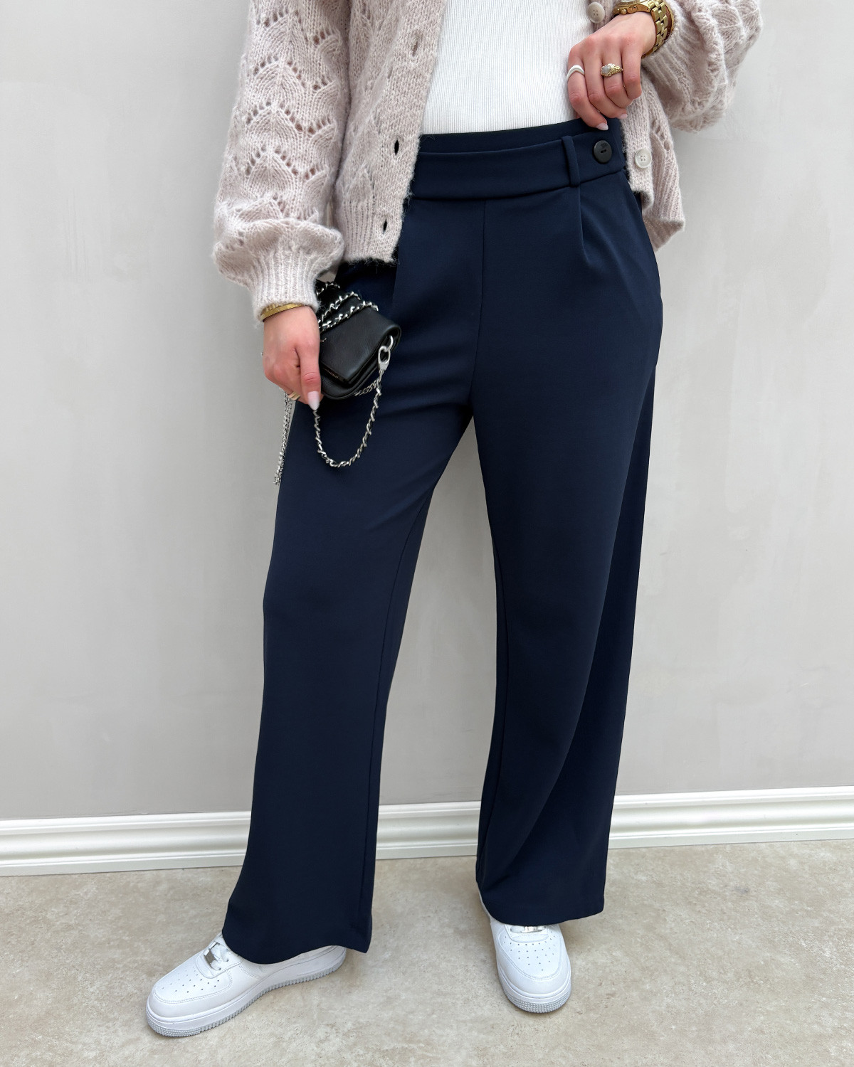 JDY Jdygeggo Life New Black Iris/Black Buttons Long Pant - XL - Blå