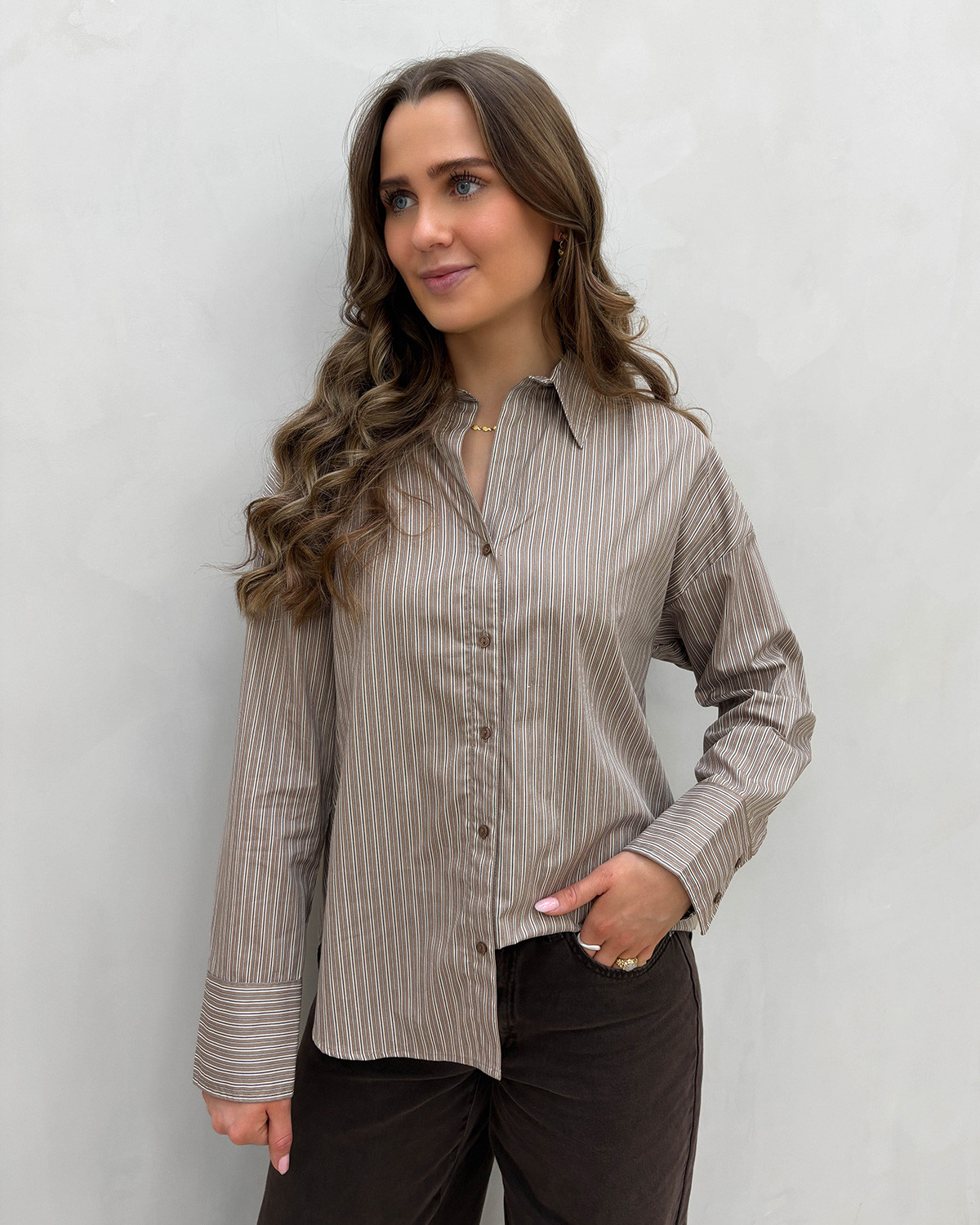 ONLY Onloregon Portabella/White Nano LS Shirt - S - Brun
