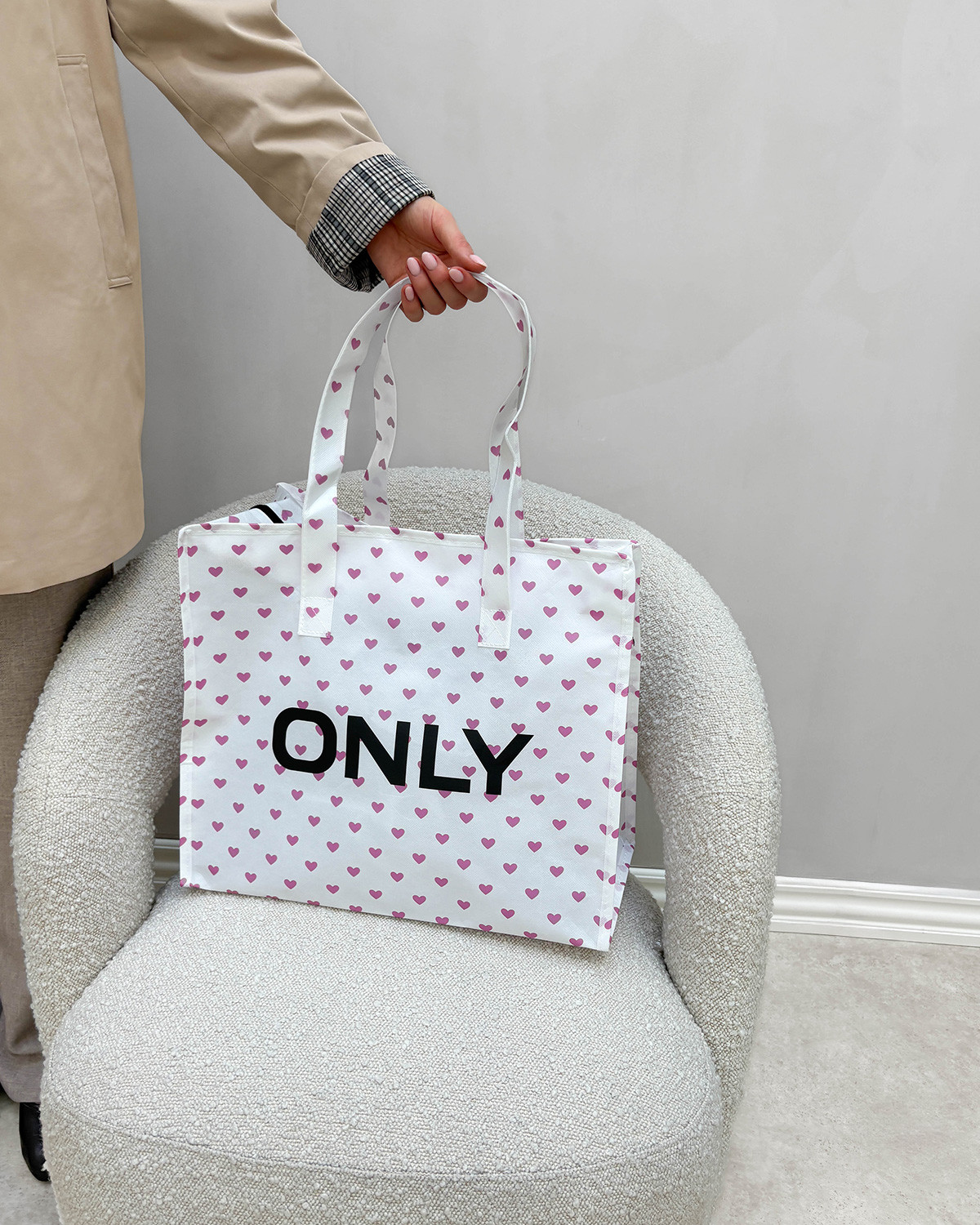 ONLY Pgshopping Bag Cloud Dancer/Bonbon Heart AOP - One Size - Hvid