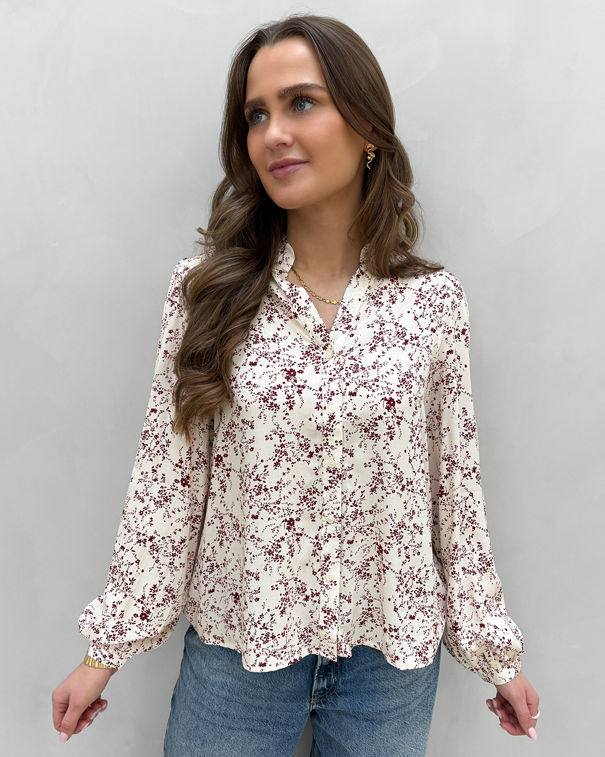 ONLY Onlraya Egret/Zinfandel L/S Shirt - S - Beige