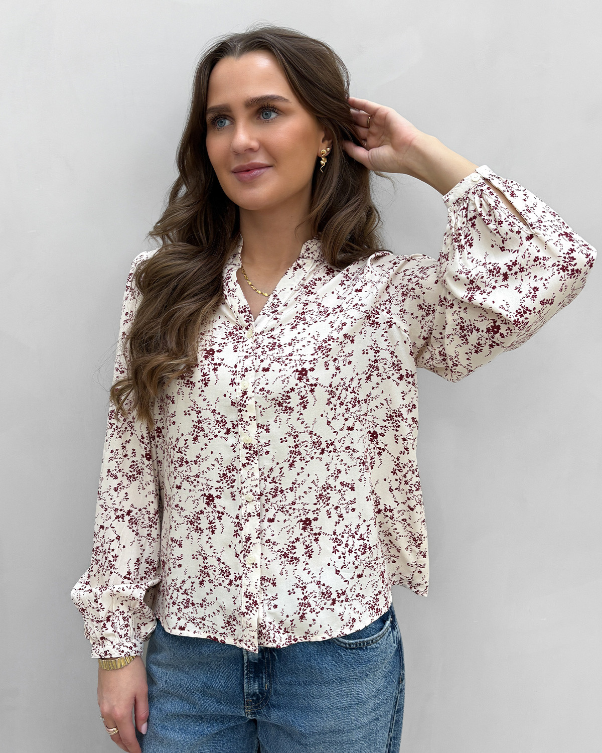 ONLY Onlraya Egret/Zinfandel L/S Shirt - L - Beige
