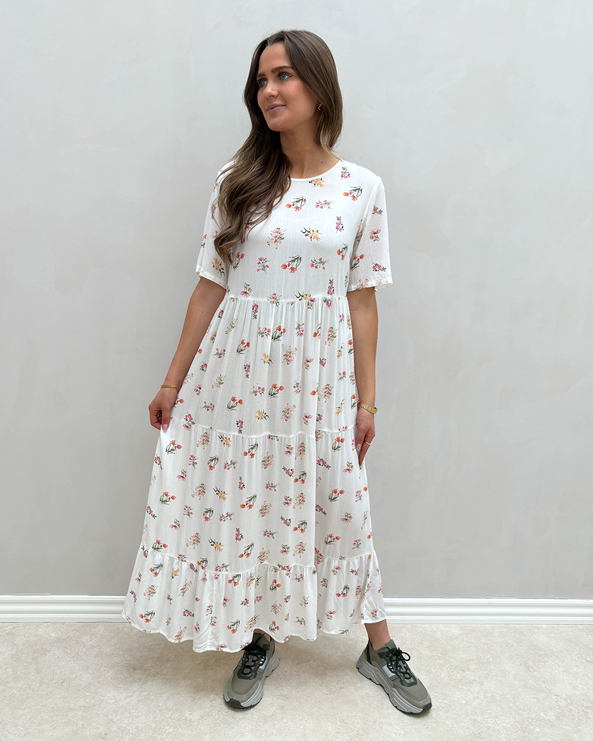 Pieces Pcevie Bright White New Flower Ss Ankle Dress - XS - Hvid