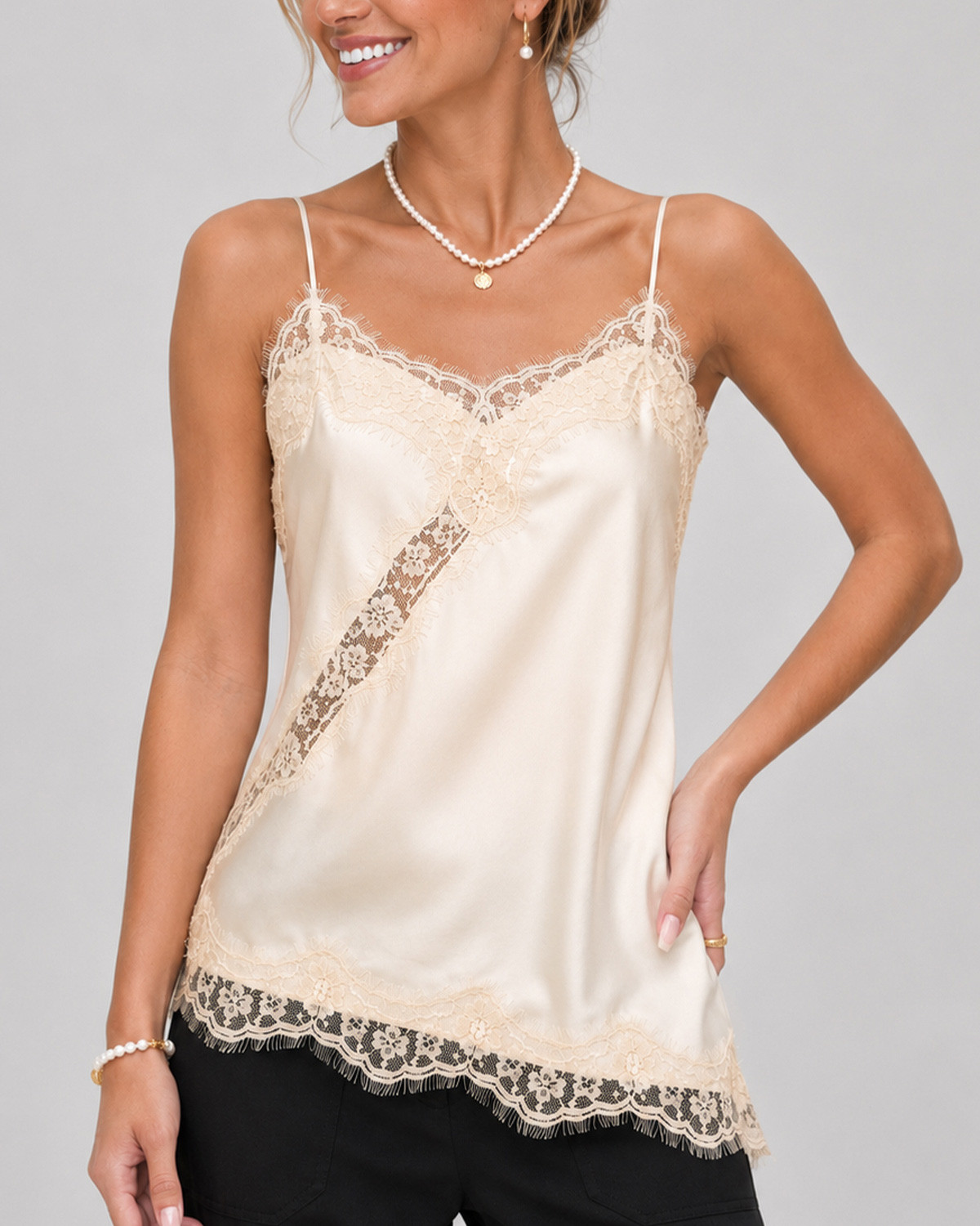 JDY Jdyfifi Birch Birch Lace S/L Asym Lace Singlet - M - Grå