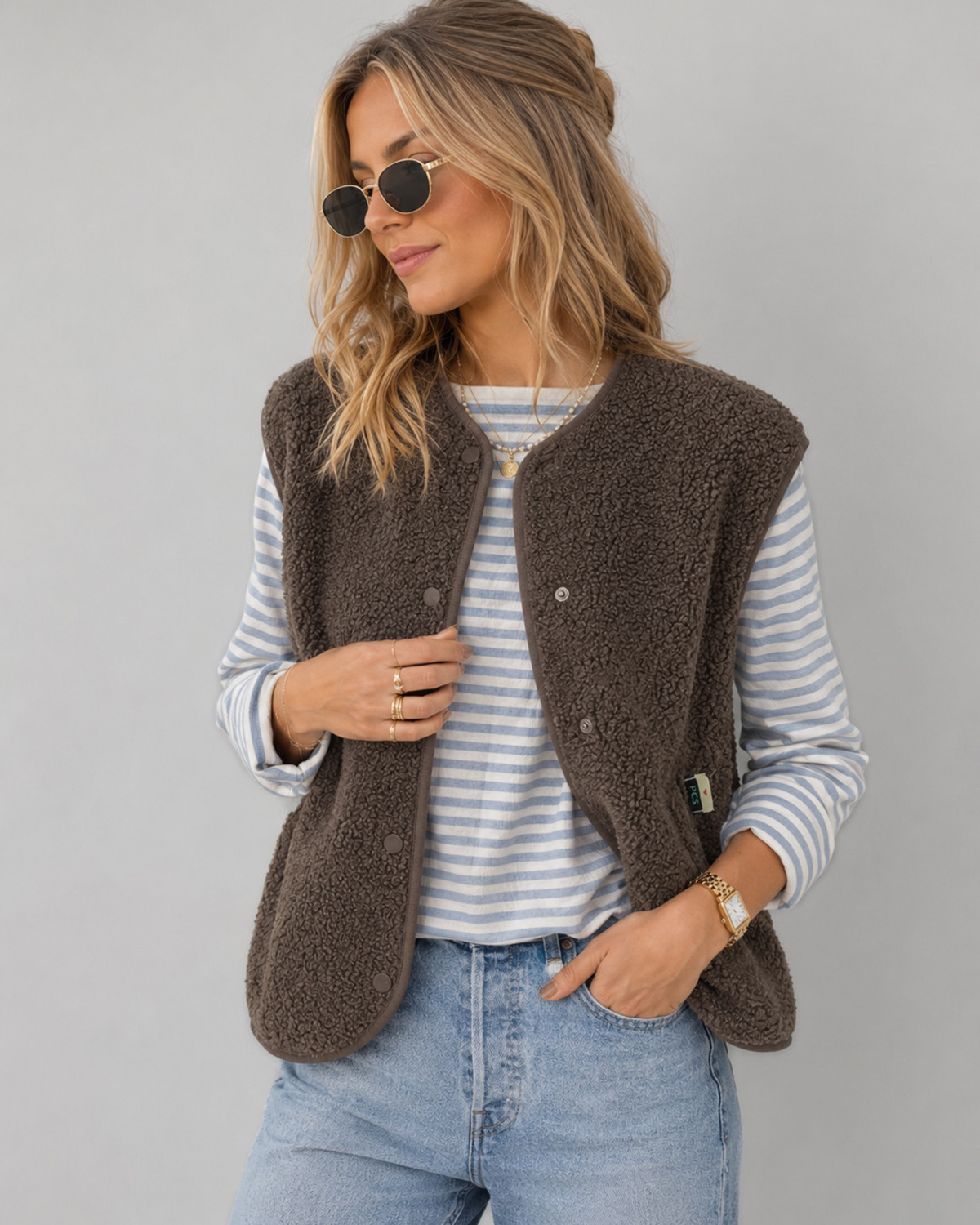 Pieces Pckatty Morel Teddy Vest - L - Grå
