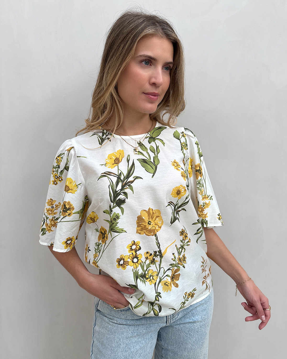 VILA Vialinia Snow White Sol Sol O-Neck 2/4 Top - 40 - Hvid