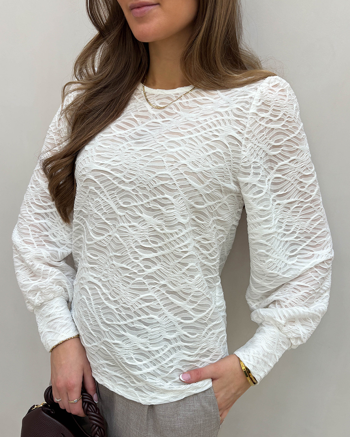 VILA Vifina L/S Cloud Dancer O-neck Top - S - Hvid