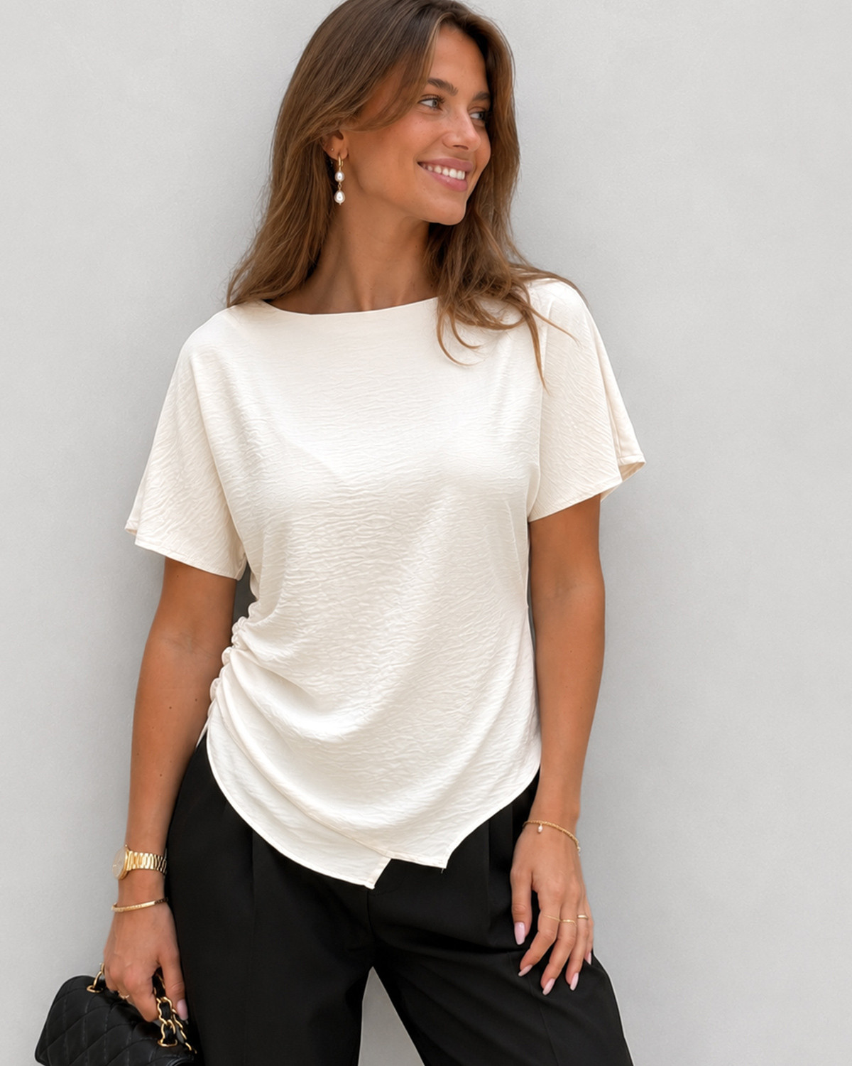 JDY Jdyaya Tapioca S/S Ruching Top Exp - S - Hvid
