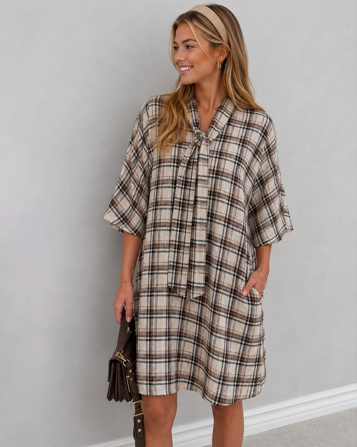 VILA Vimyra Cloud Dancer Navy Blazer And Coffee Bean 3/4 Dress - 40 - Hvid