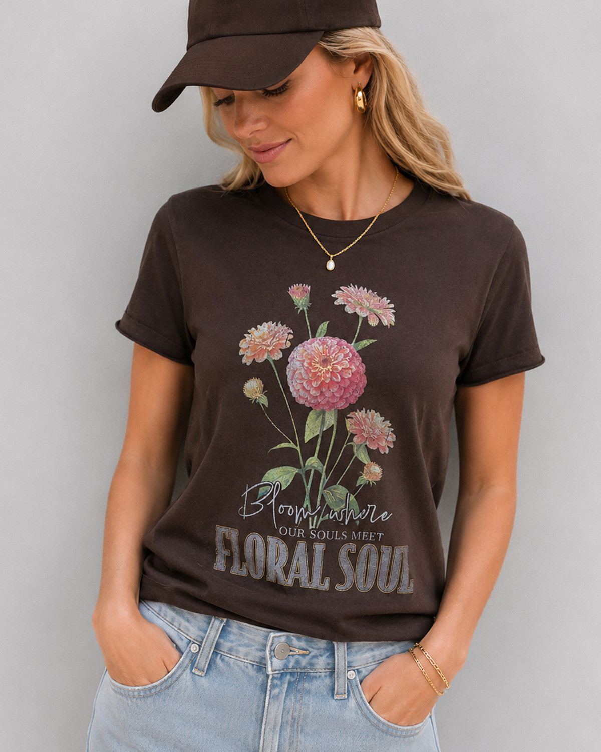 ONLY Onllucy Coffee Bean Floral Soul Reg S/S Top - XS - Brun