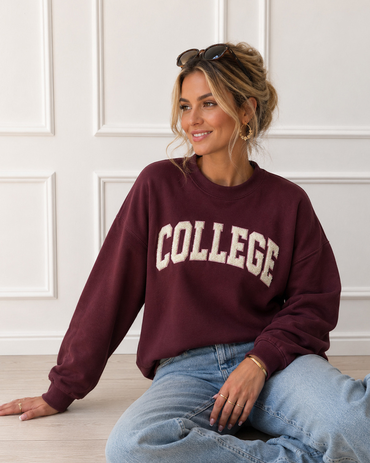 JDY Jdymesa Windsor Wine College Emb L/S ONk Emb Sweat - M - Lilla