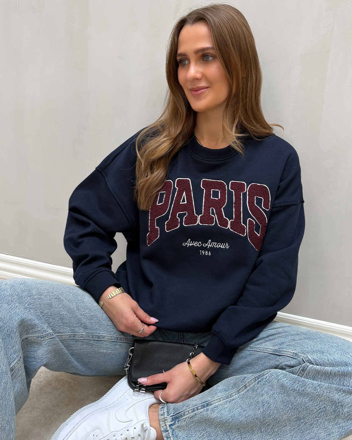 JDY Jdymesa Sky Captain Paris Towel Emb L/S ONk Emb Sweat - L - Blå