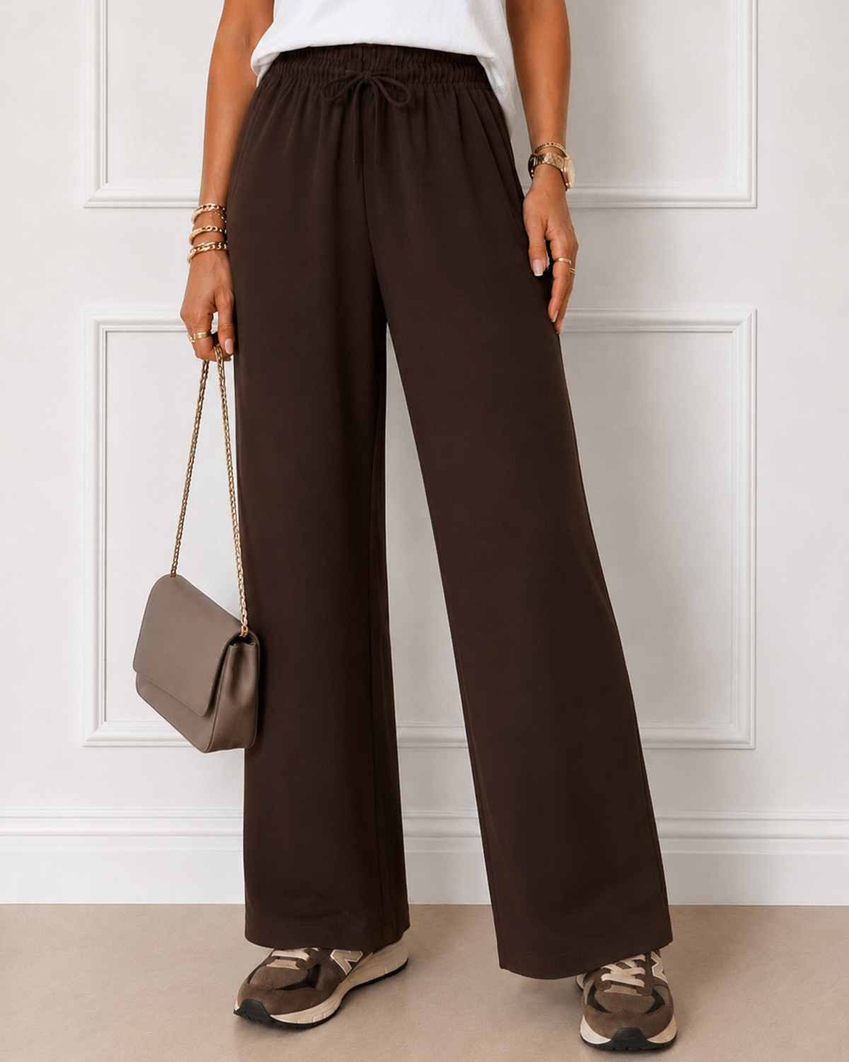 Pieces Pcbosella Hot Fudge Hw Wide Pants - M - Brun