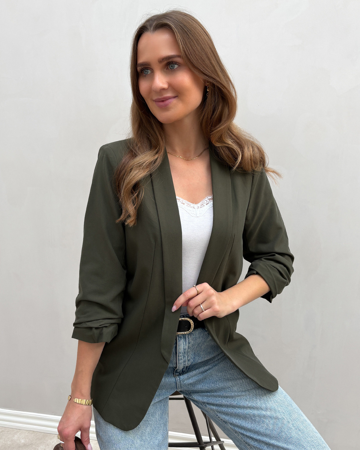 Pieces Pcbosella Forest Night 3/4 Blazer - M - Grøn