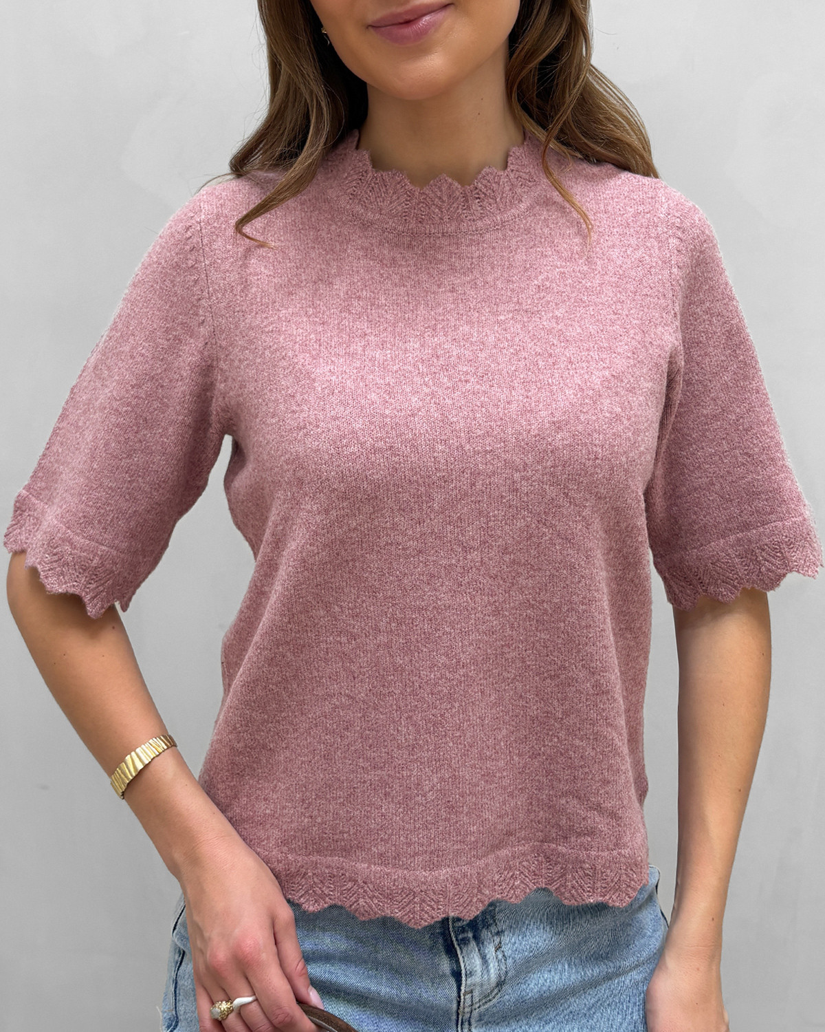 VILA Vinikolina Nostalgia Rose Melange O-Neck 2/4 Knit Top - M - Lilla