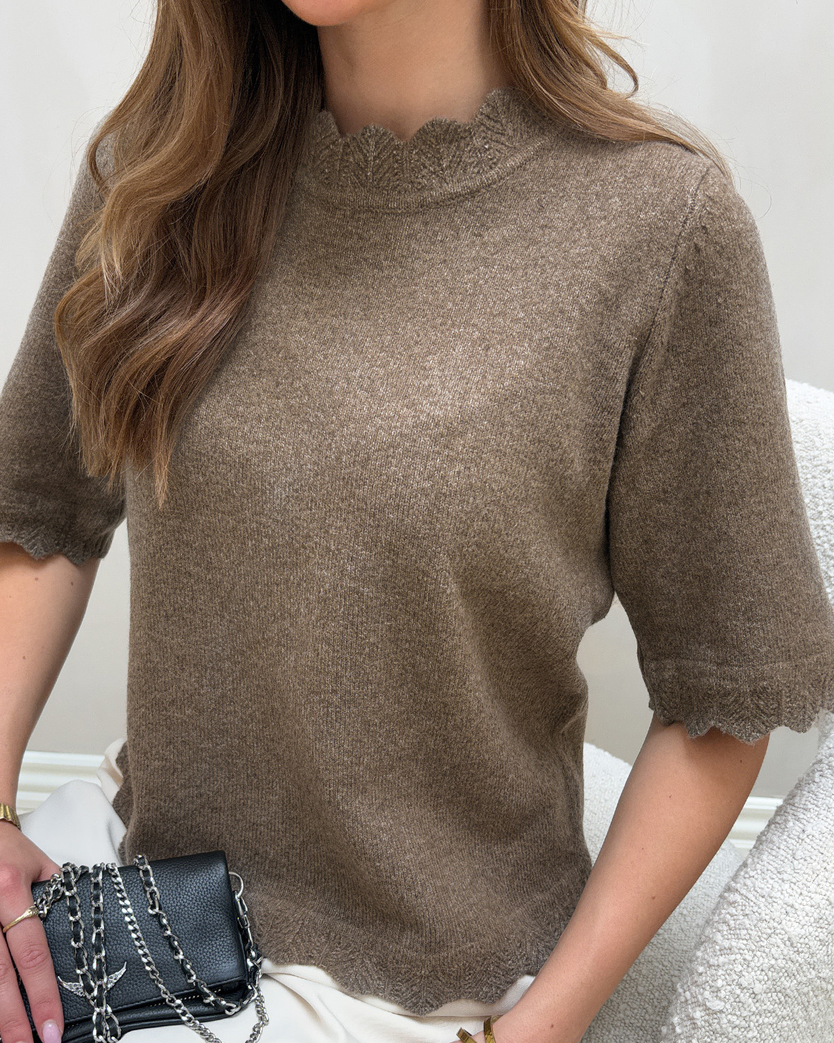VILA Vinikolina Falcon Melange O-Neck 2/4 Knit Top - L - Grå