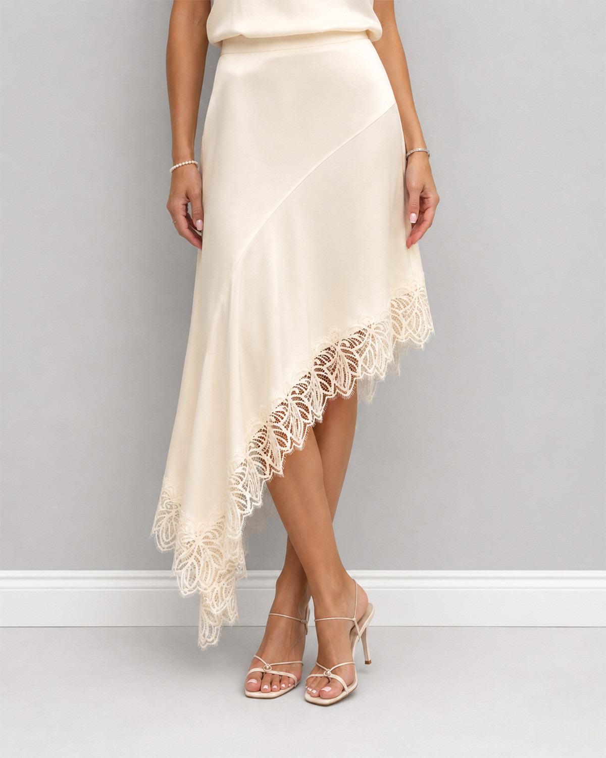 VILA Vilea Birch High Low Lace Skirt - 42 - Grå