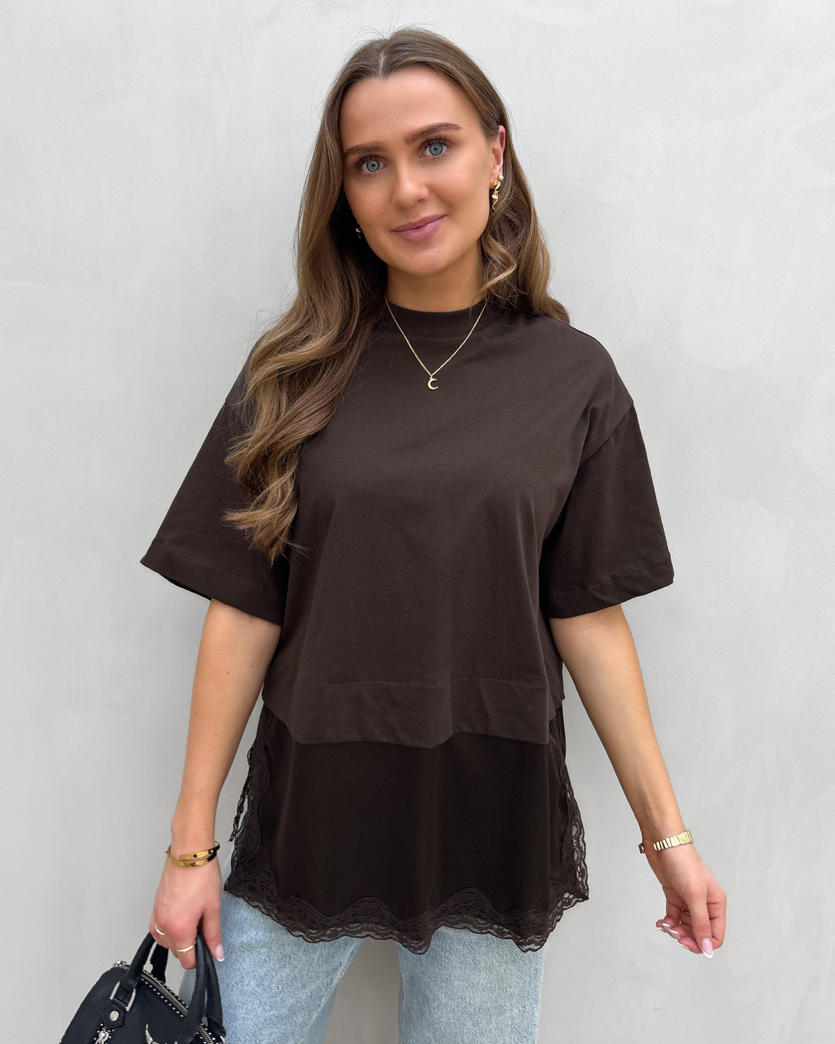 ONLY Onlmexa Black Coffee S/S Tee Lace - XS - Brun
