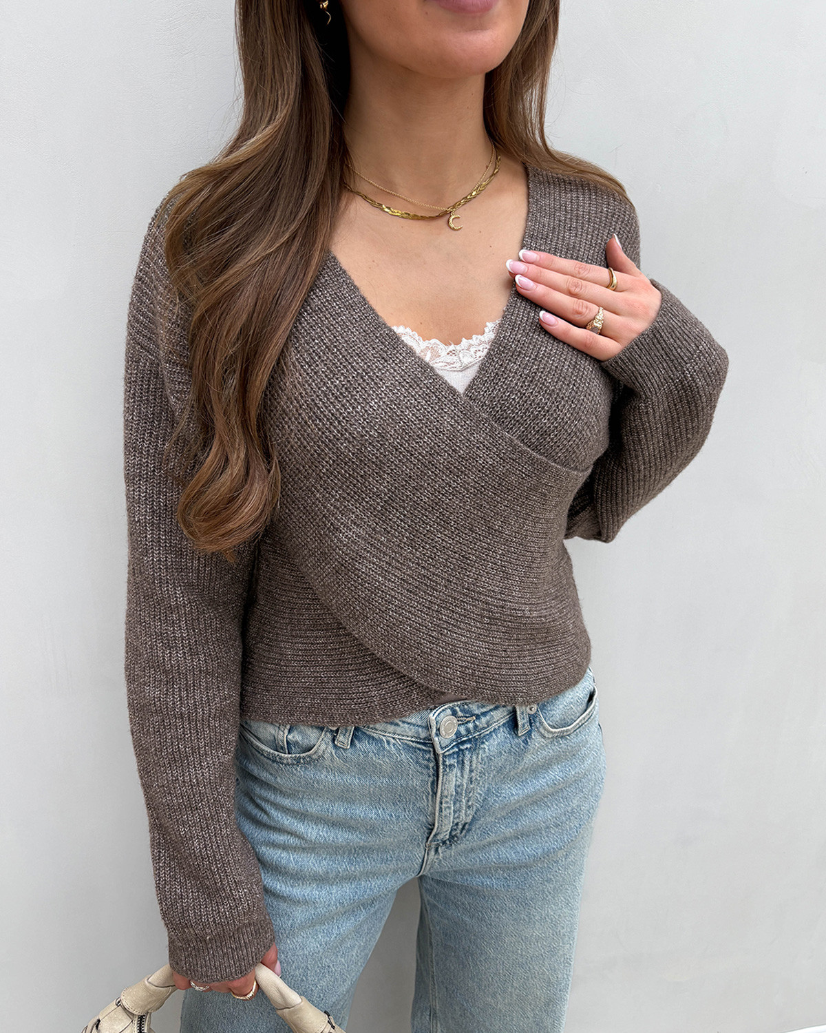 Pieces Pcsilly Morel Rev Wrap Knit - L - Brun
