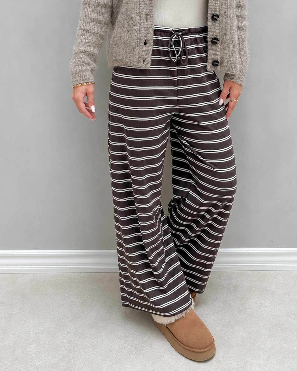 ONLY Onlsaga Chocolate Brown White Loose Pant - XS - Brun