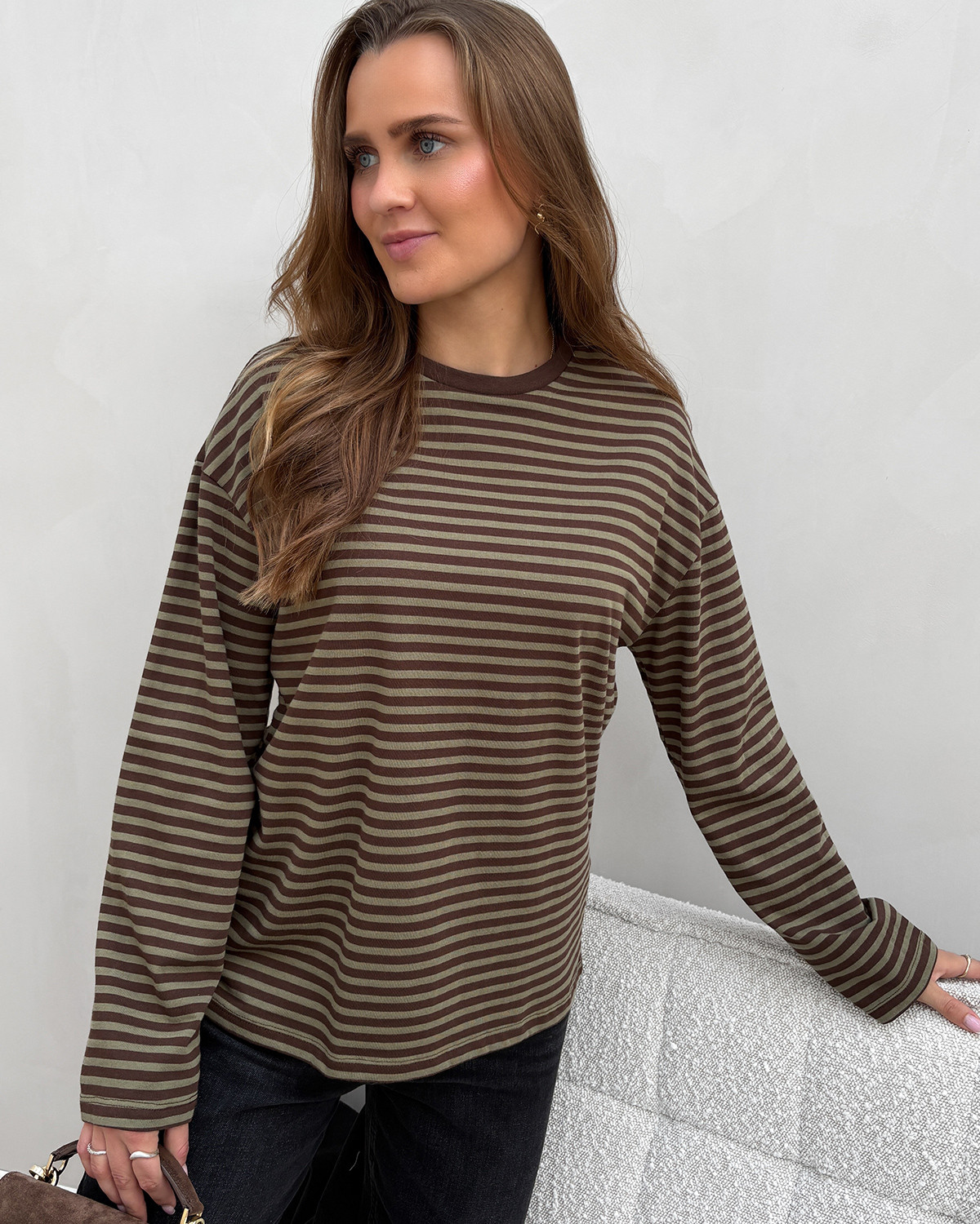 Pieces Pcsadie Hot Fudge Burnt Olive Ls Top - M - Brun