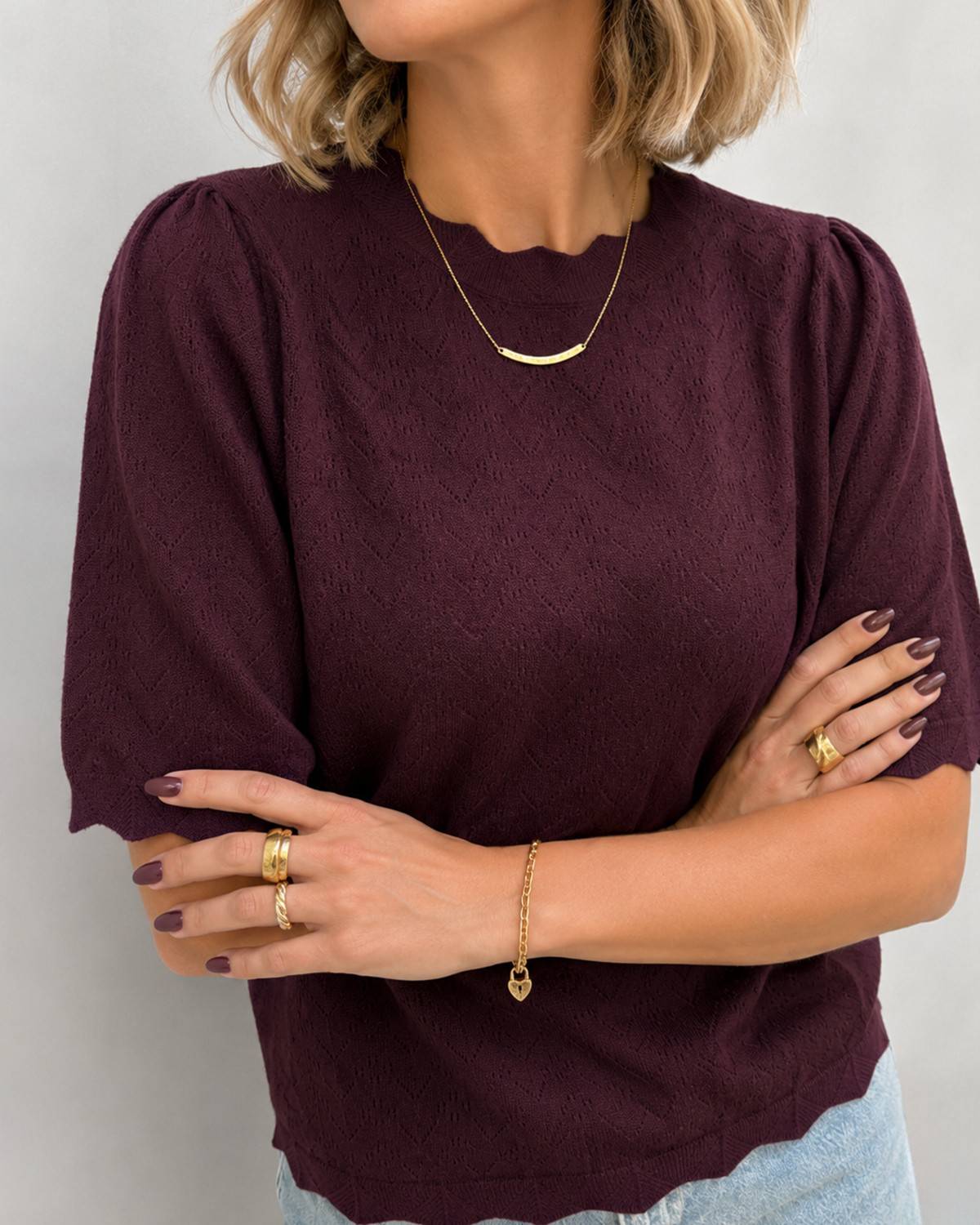 VILA Viemi Port Royale O-Neck 2/4 Sleeve Knit Top - L - Rød