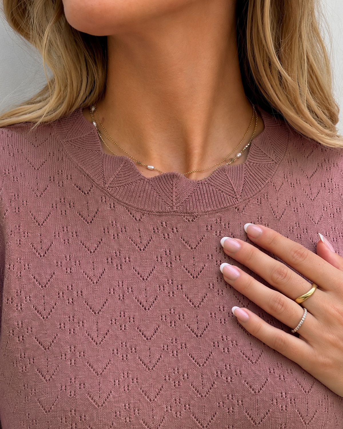 VILA Viemi Nostalgia Rose O-Neck 2/4 Sleeve Knit Top - L - Lilla