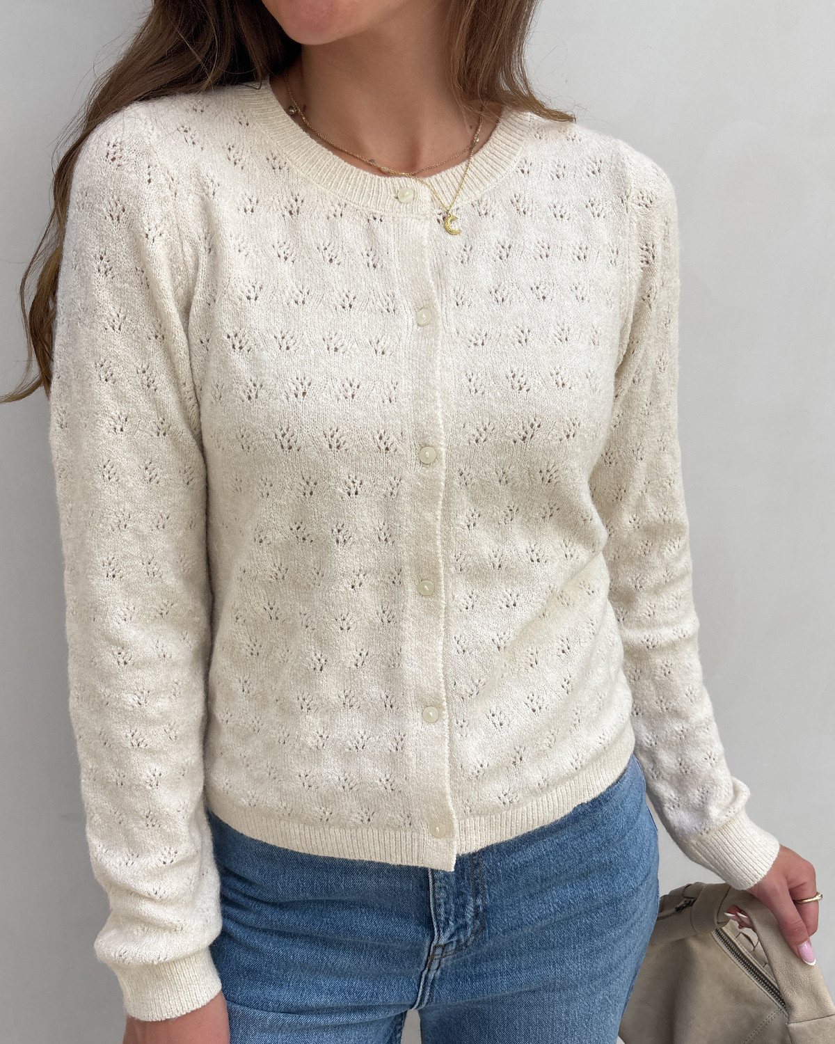 Vero Moda Vmdoffy Birch Melange Stitch Ls O-Neck Cardigan - L - Grå