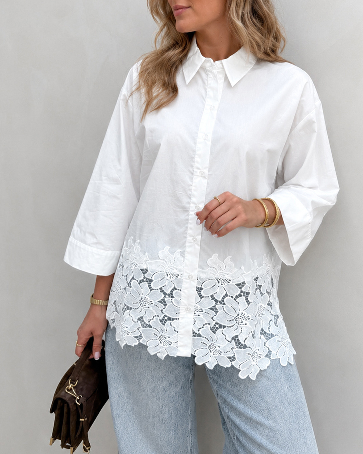 Vero Moda Vmritta Snow White Lace 3/4 Shirt - XL - Hvid