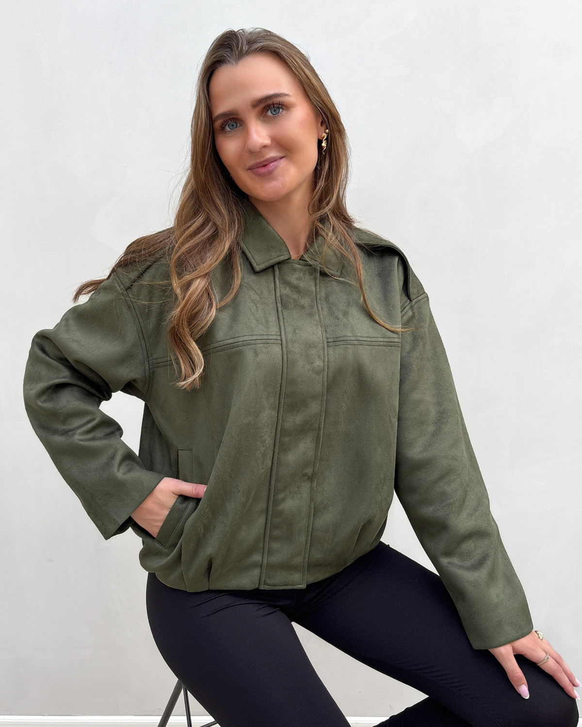 ONLY Onlamber Grape Leaf Faux Suede Jacket - M - Grøn