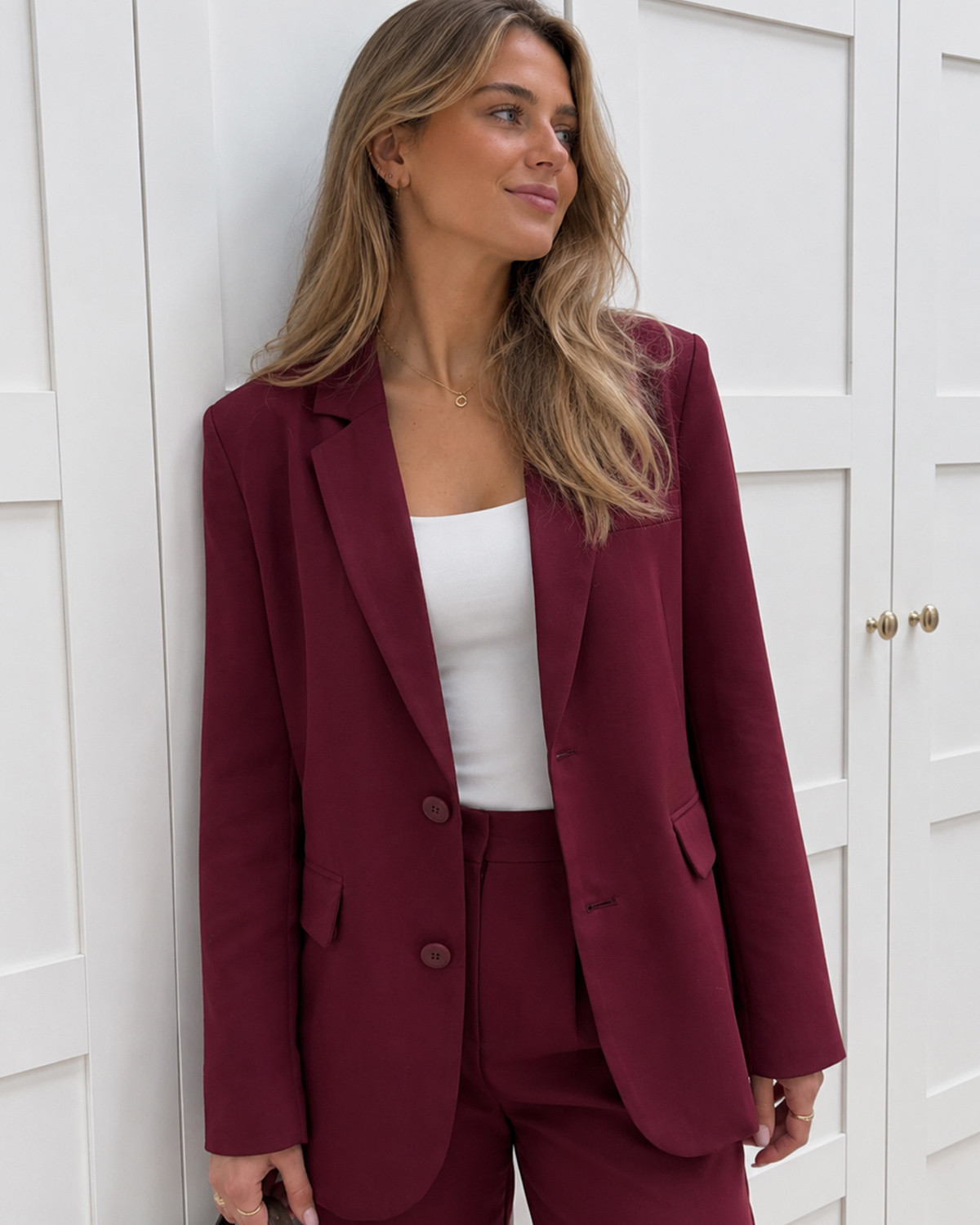 Pieces Pckamil Tawny Port Ls Loose Blazer - XS - Rød