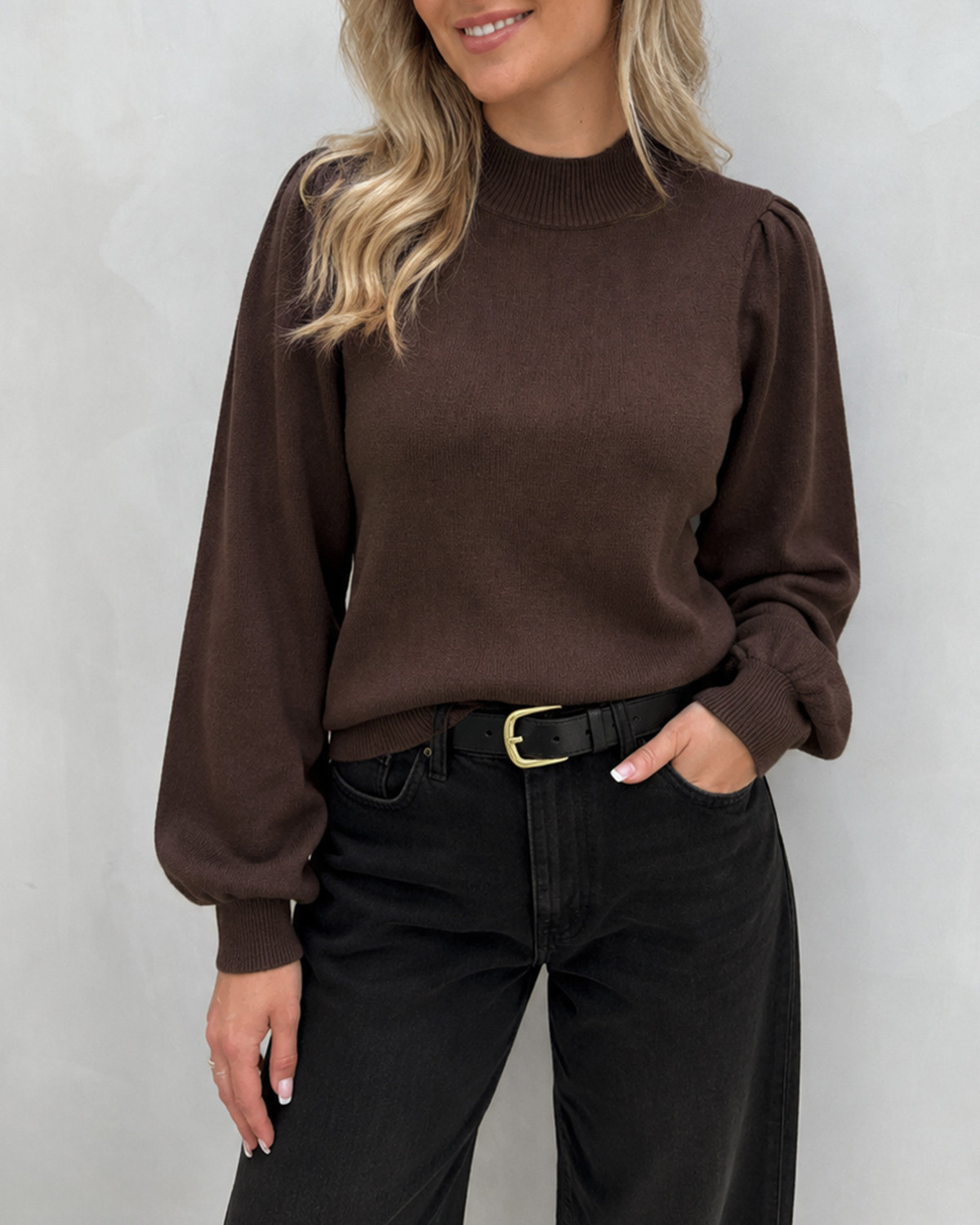 VILA Viril Coffee Bean TurtleNk Balloon L/S Top - L - Brun