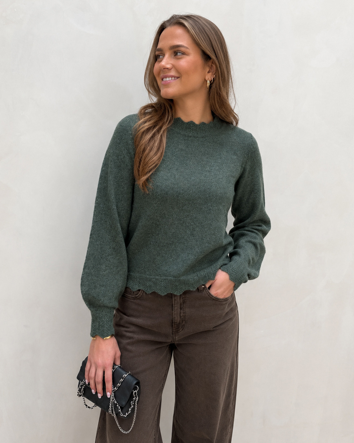 VILA Vinikolina Balsam Green Melange O-Neck L/S Knit Top - XXL - Grøn