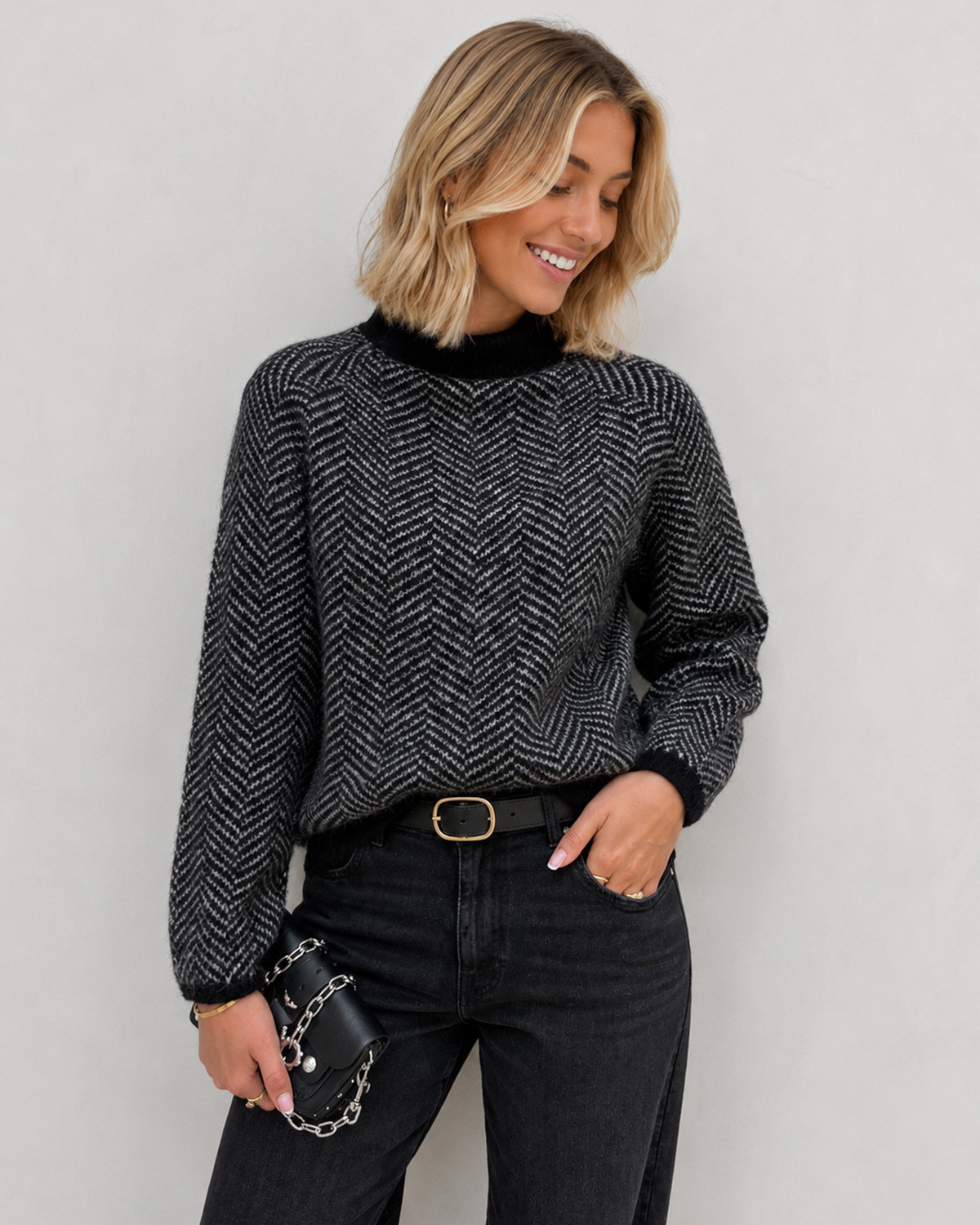 VILA Vilory Black Beauty Eggnog Melange High Neck L/S Knit Top - M - Sort