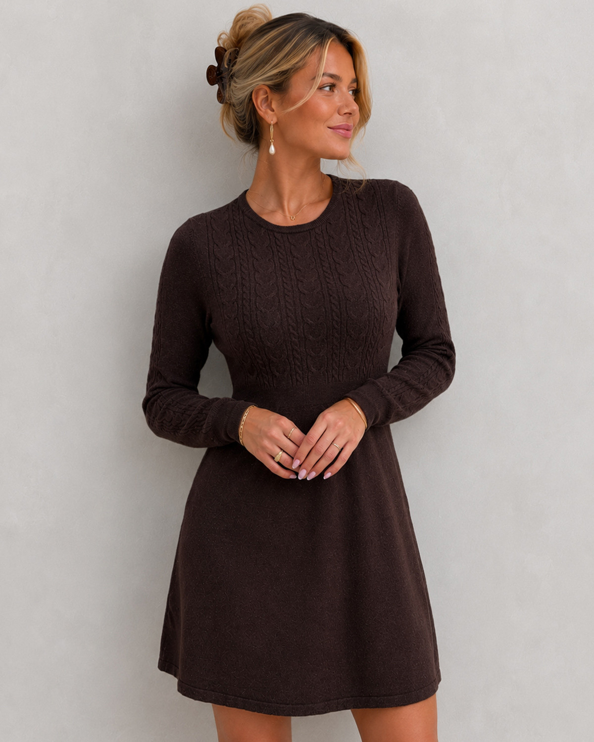 VILA Vikerry Coffee Bean O-Neck L/S Cable Knit Dress - XXL - Brun
