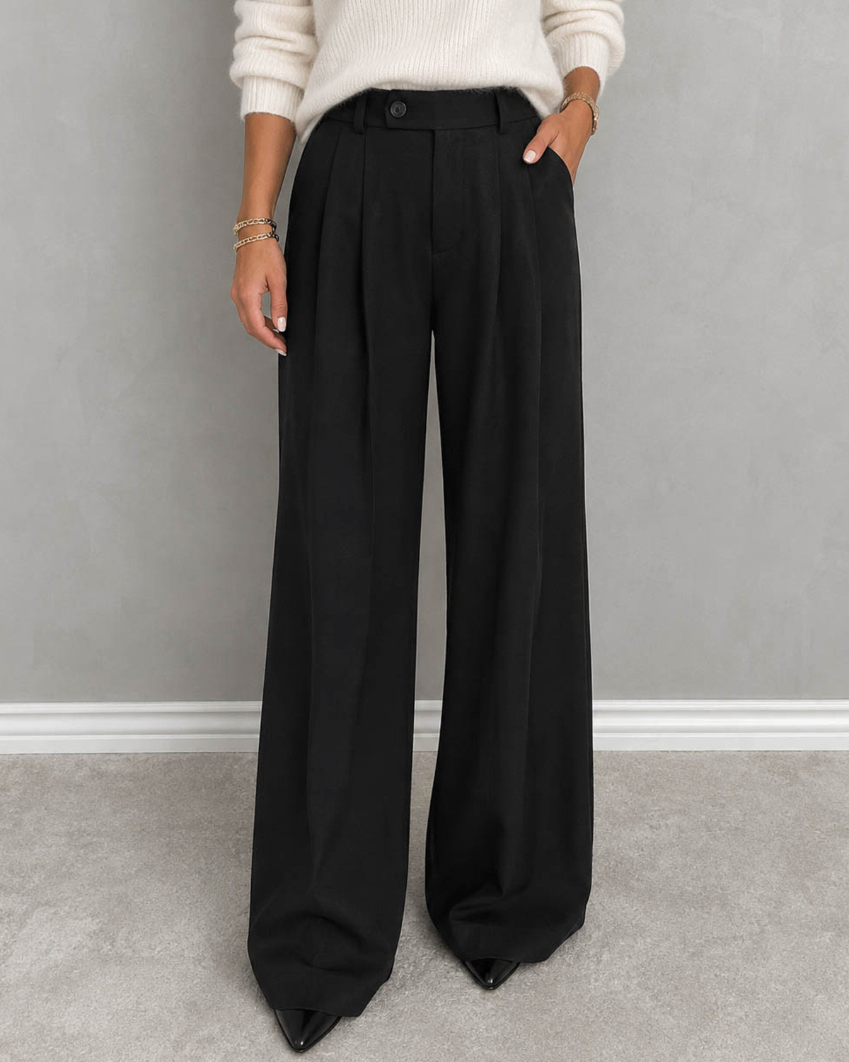 ONLY Onlmiles Black Pleat Wide Pant - Sort - 36
