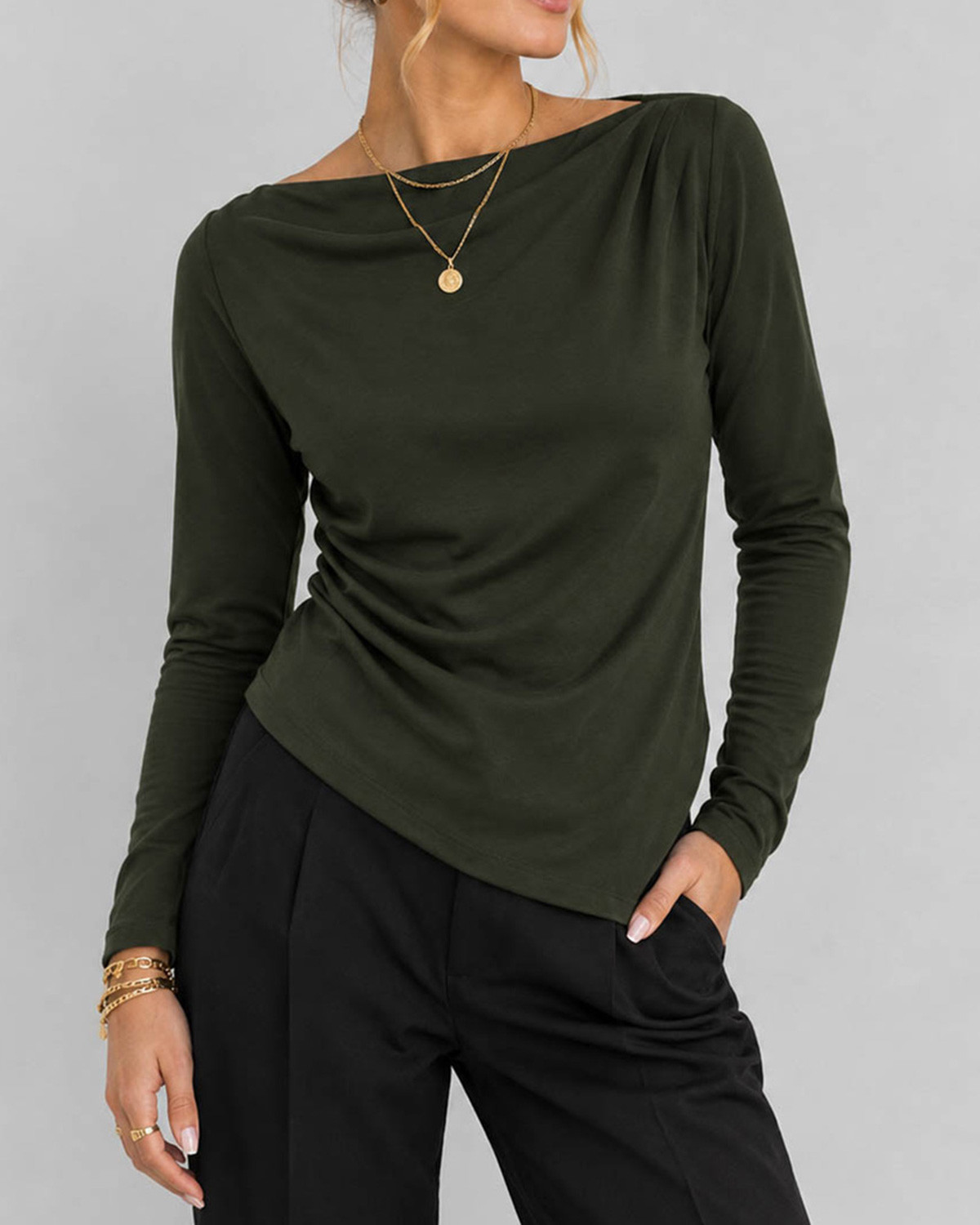Vero Moda Vmmille Forest Night Ls Boatneck Short Top - Grøn - M